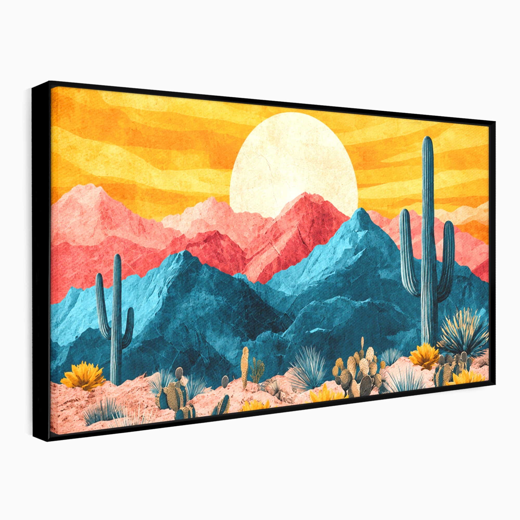 Tablou Canvas Premium LuxCanva® A1723, Desertul La Apus, Desert, Apus, Cactusi, Peisaj, Living, Culori Vibrante