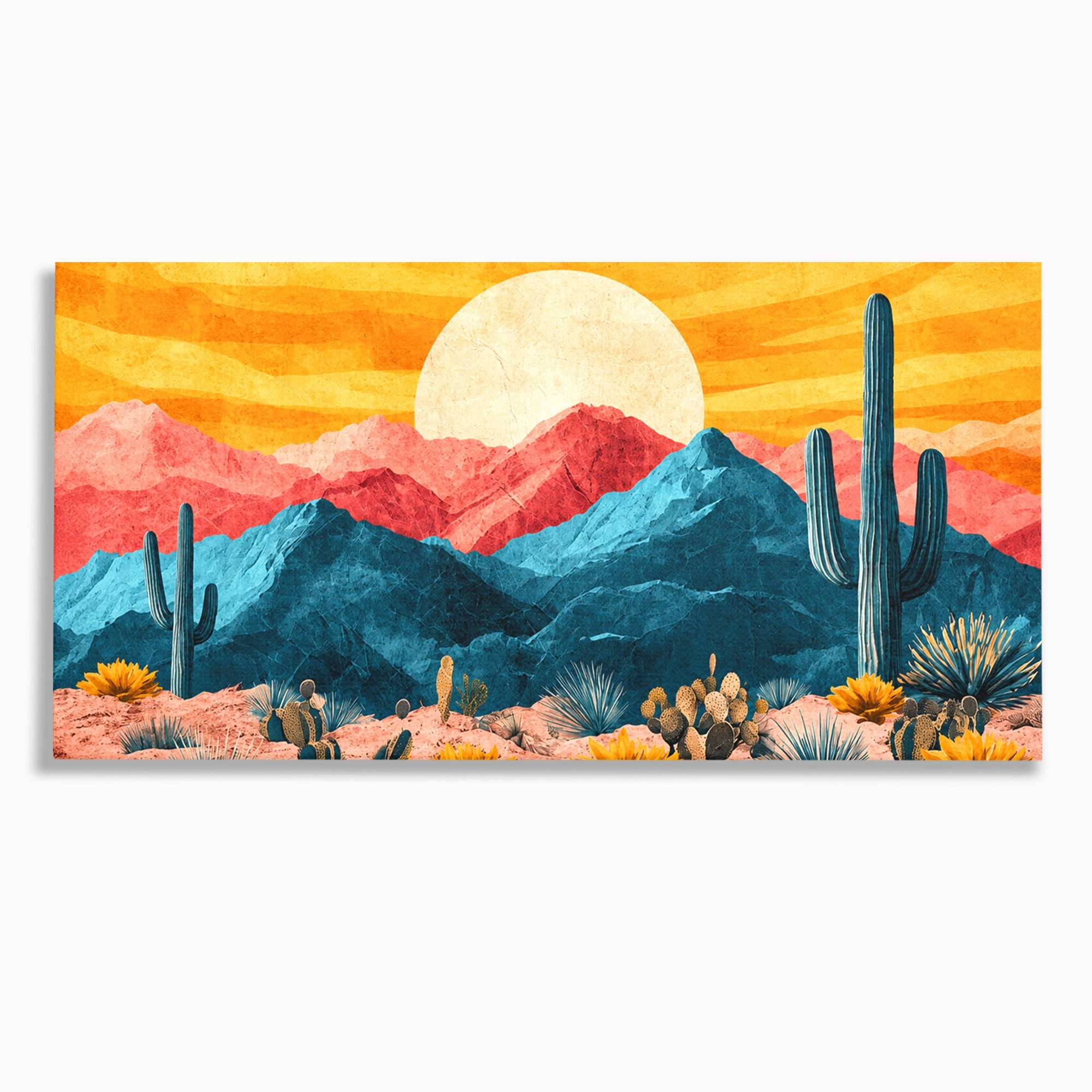 Tablou Canvas Premium LuxCanva® A1723, Desertul La Apus, Desert, Apus, Cactusi, Peisaj, Living, Culori Vibrante