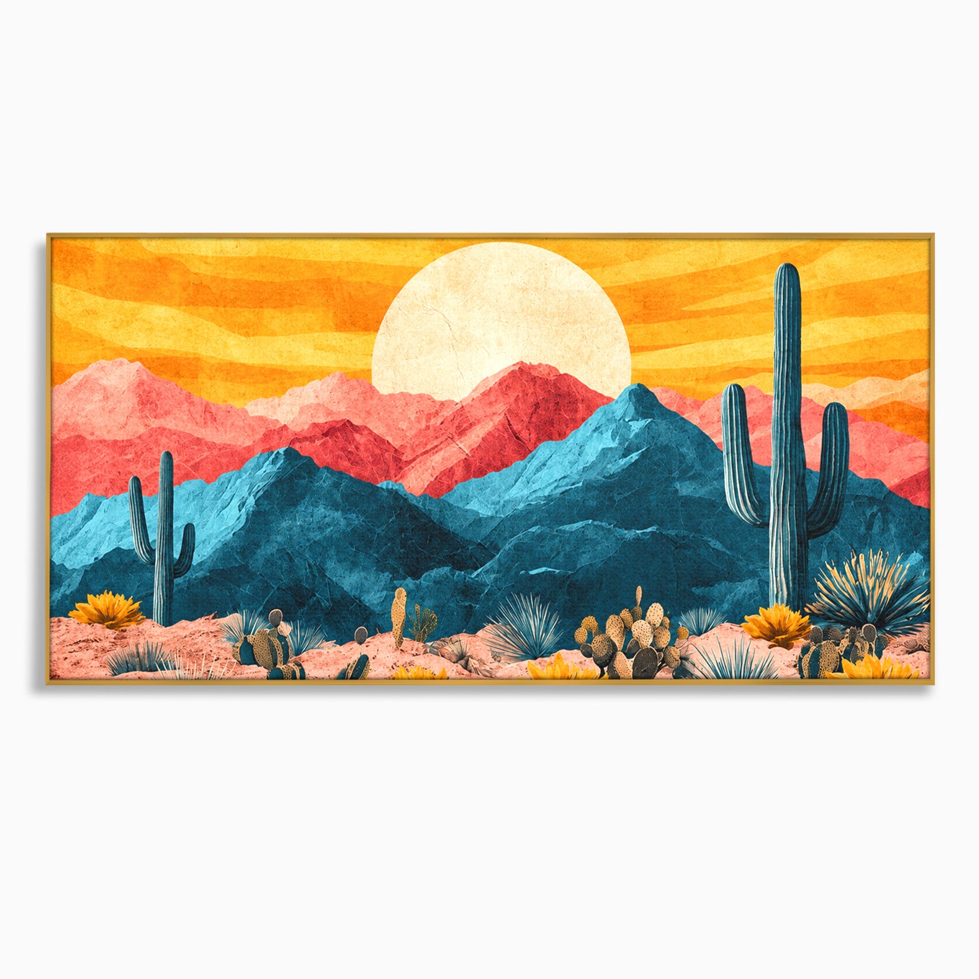 Tablou Canvas Premium LuxCanva® A1723, Desertul La Apus, Desert, Apus, Cactusi, Peisaj, Living, Culori Vibrante