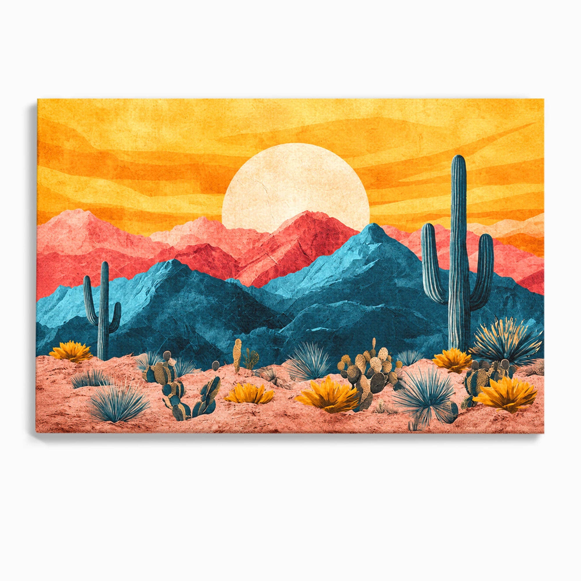 Tablou Canvas Premium LuxCanva® A1723, Desertul La Apus, Desert, Apus, Cactusi, Peisaj, Living, Culori Vibrante