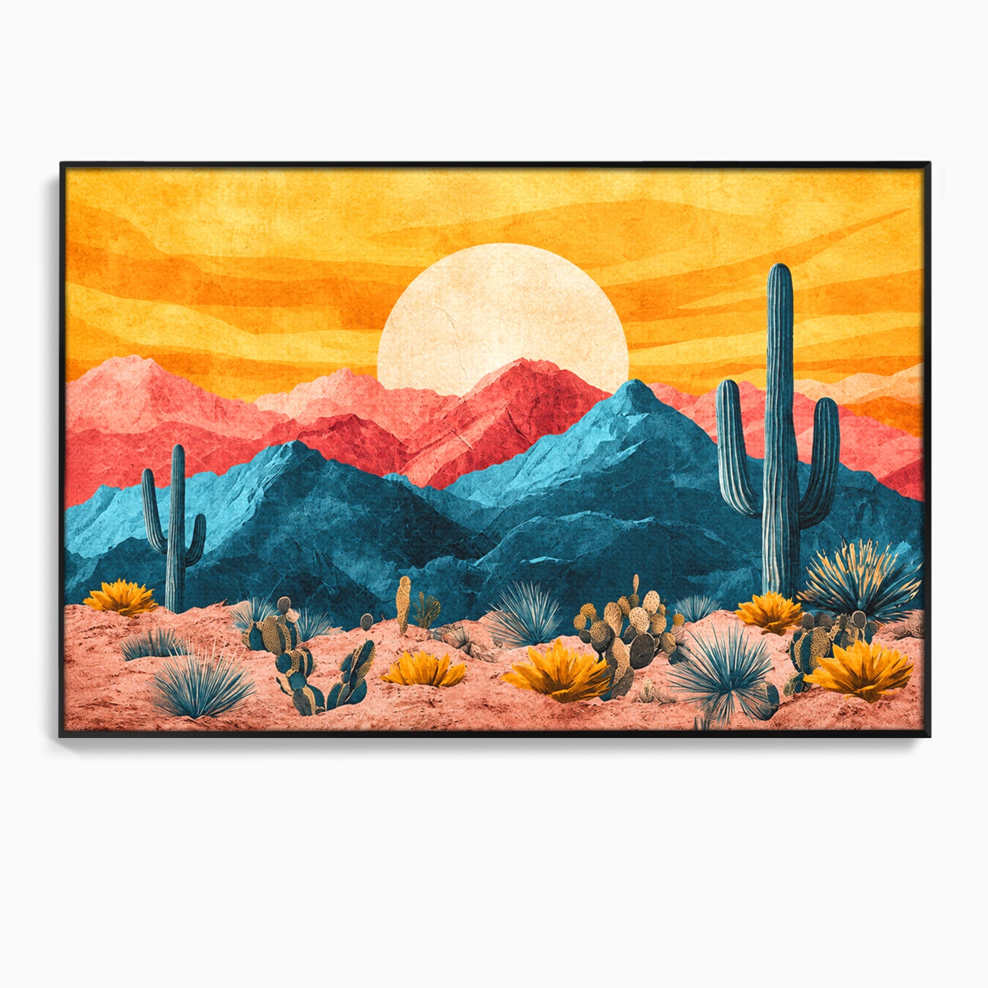 Tablou Canvas Premium LuxCanva® A1723, Desertul La Apus, Desert, Apus, Cactusi, Peisaj, Living, Culori Vibrante
