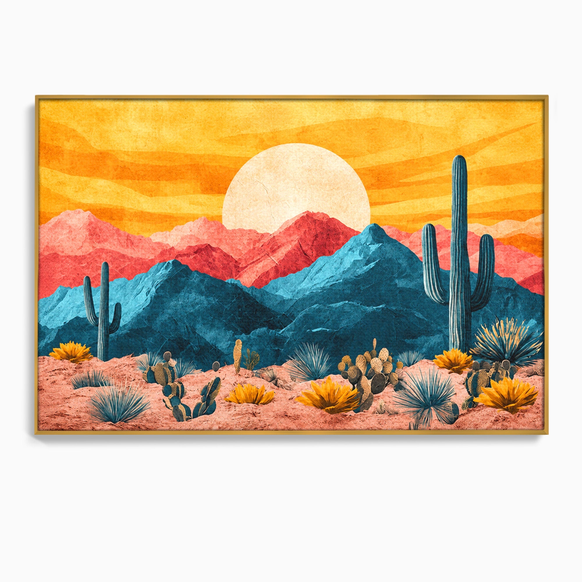 Tablou Canvas Premium LuxCanva® A1723, Desertul La Apus, Desert, Apus, Cactusi, Peisaj, Living, Culori Vibrante