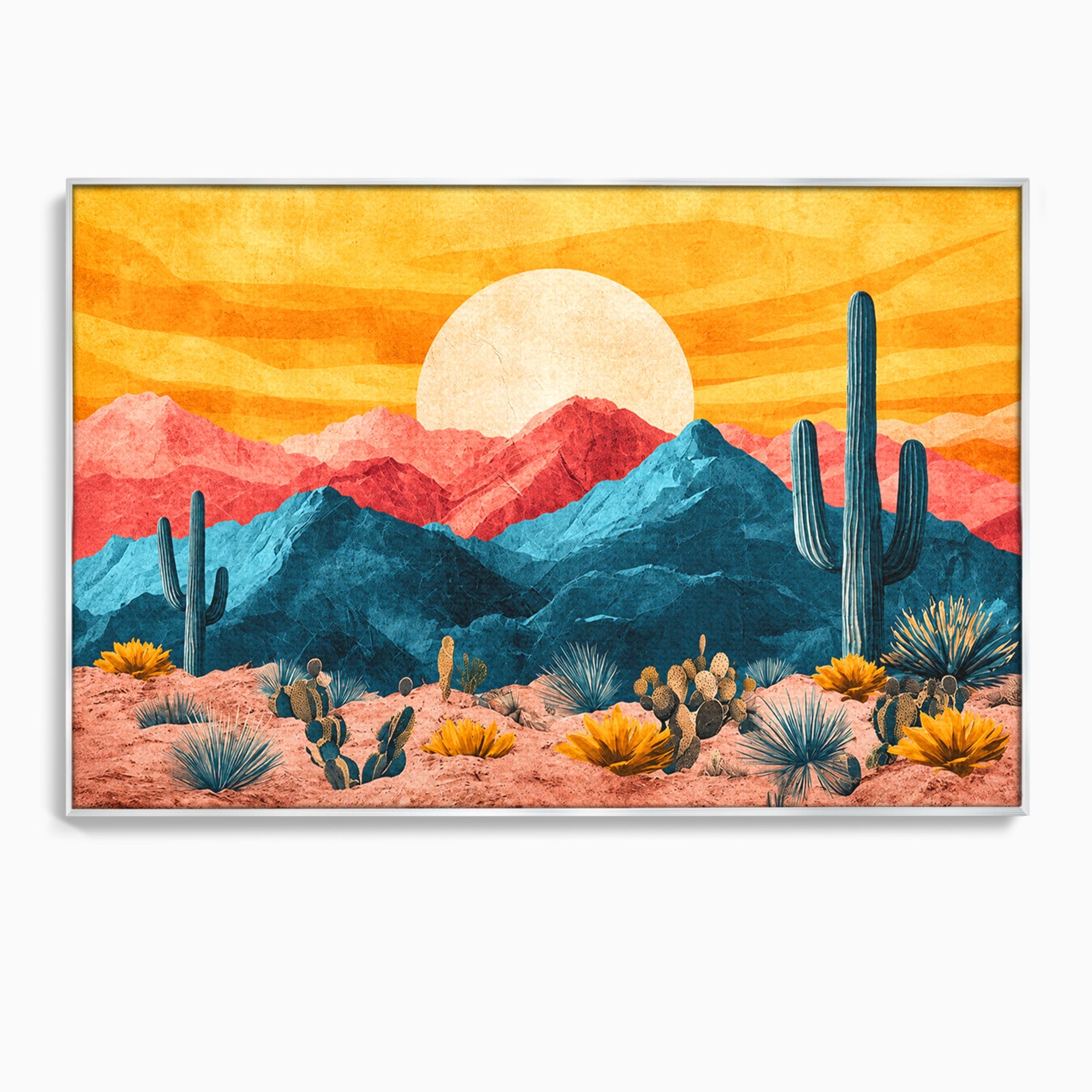Tablou Canvas Premium LuxCanva® A1723, Desertul La Apus, Desert, Apus, Cactusi, Peisaj, Living, Culori Vibrante