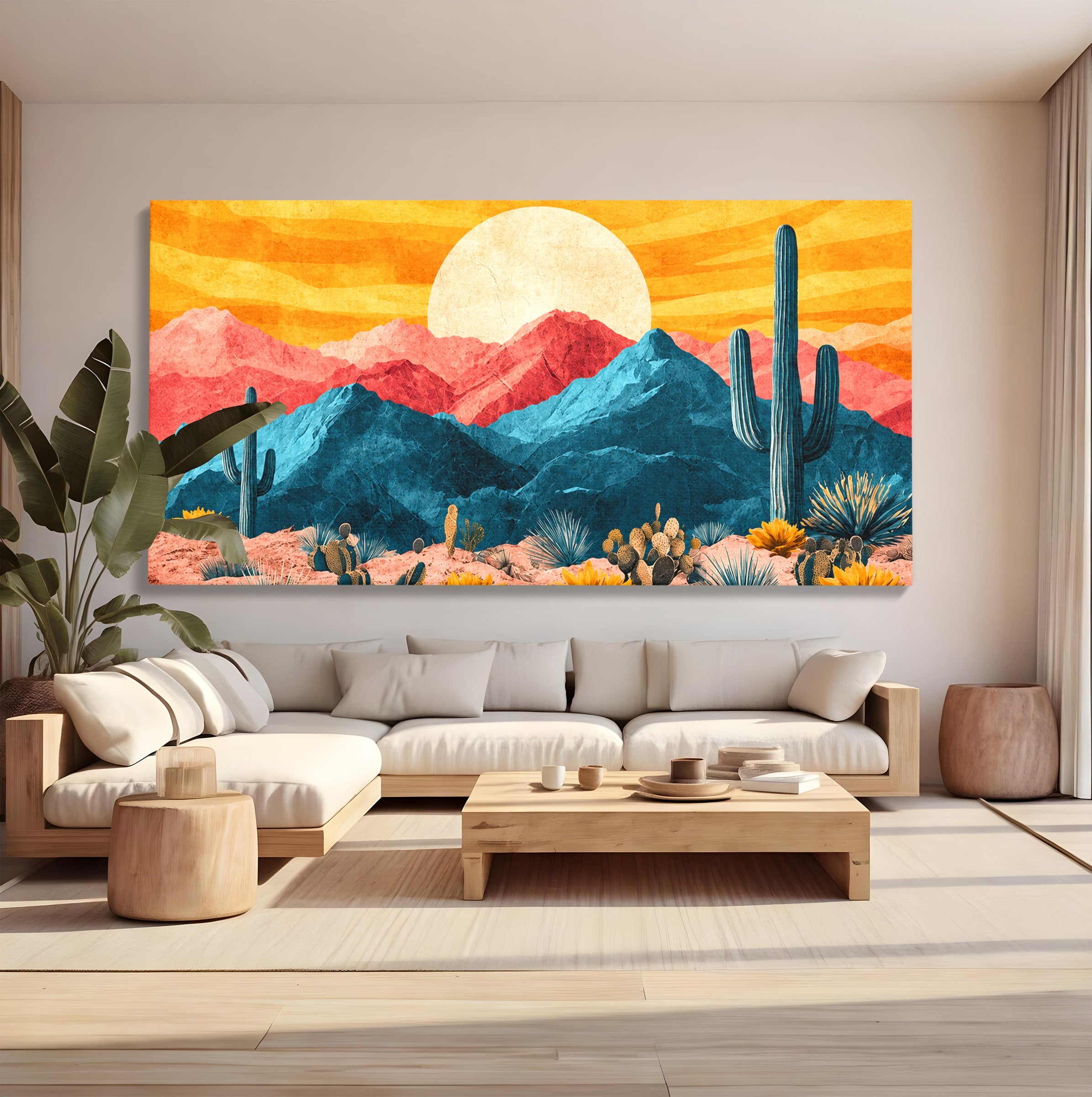 Tablou Canvas Premium LuxCanva® A1723, Desertul La Apus, Desert, Apus, Cactusi, Peisaj, Living, Culori Vibrante