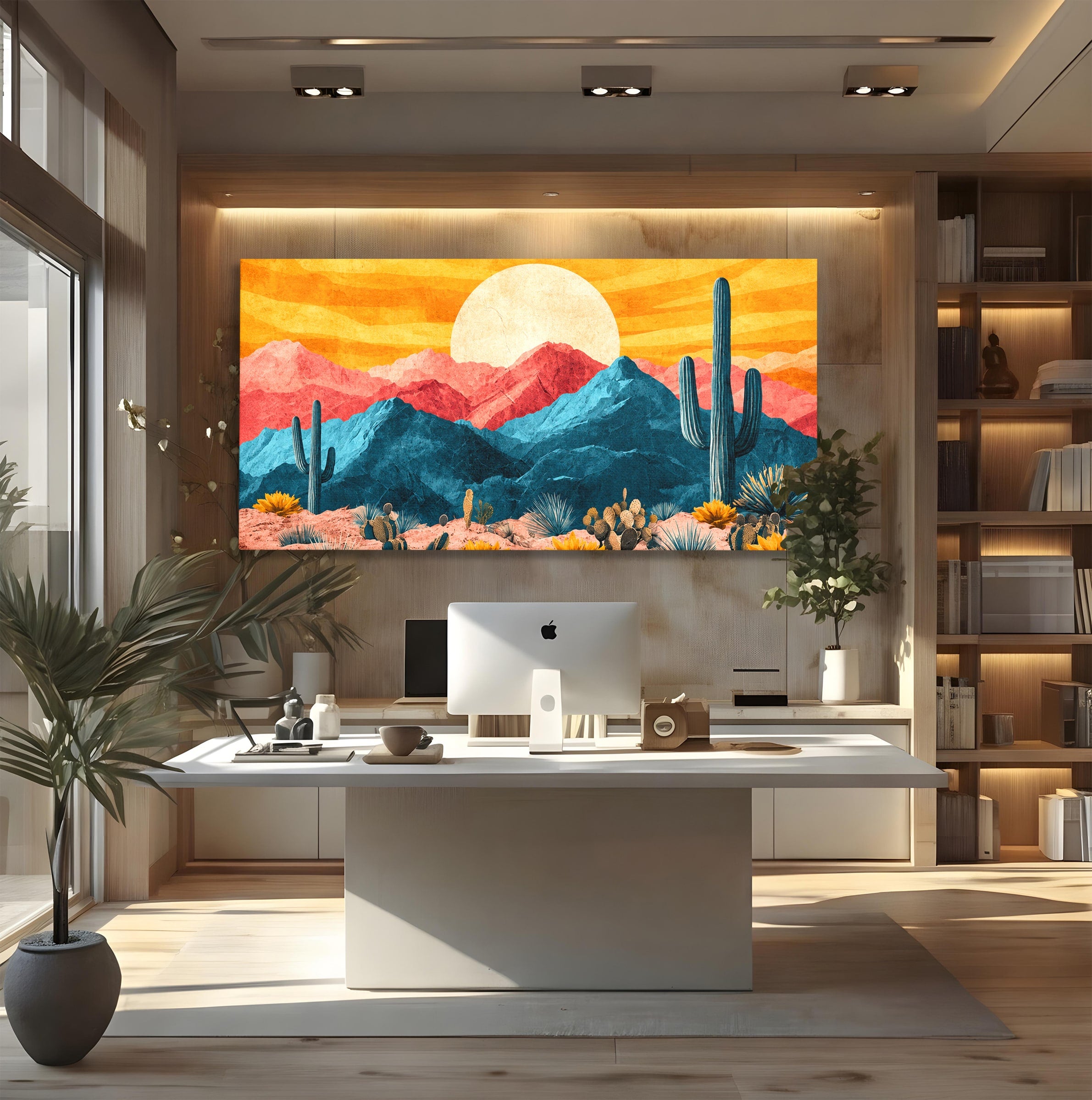 Tablou Canvas Premium LuxCanva® A1723, Desertul La Apus, Desert, Apus, Cactusi, Peisaj, Living, Culori Vibrante