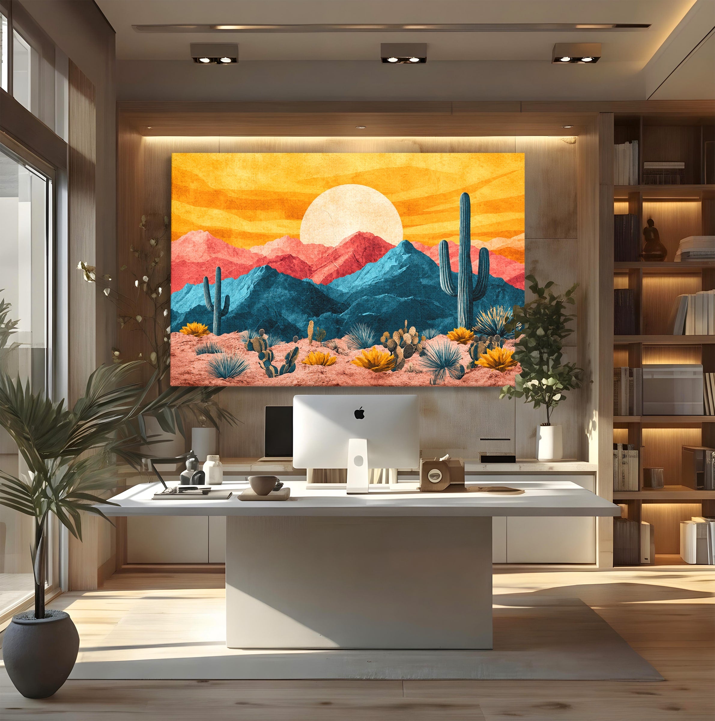 Tablou Canvas Premium LuxCanva® A1723, Desertul La Apus, Desert, Apus, Cactusi, Peisaj, Living, Culori Vibrante