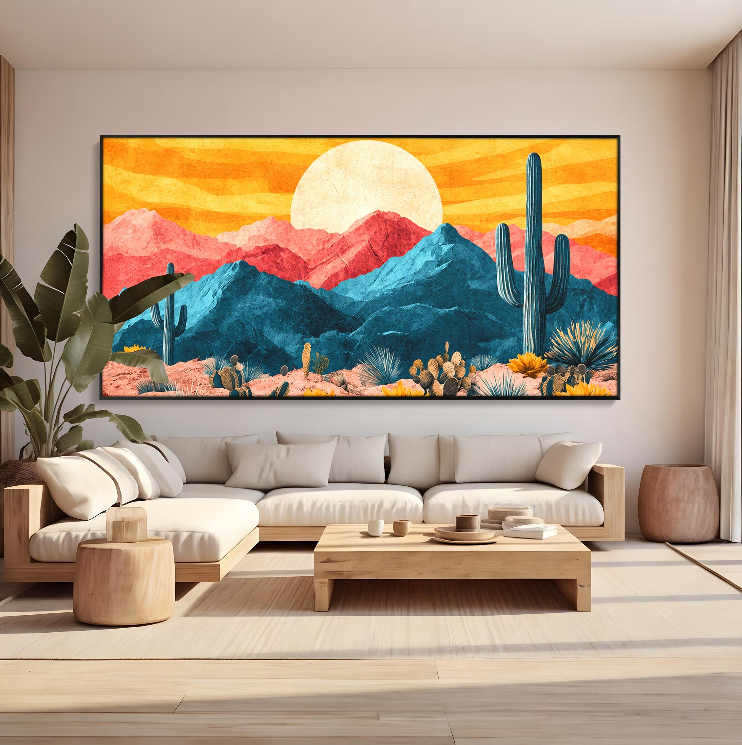 Tablou Canvas Premium LuxCanva® A1723, Desertul La Apus, Desert, Apus, Cactusi, Peisaj, Living, Culori Vibrante
