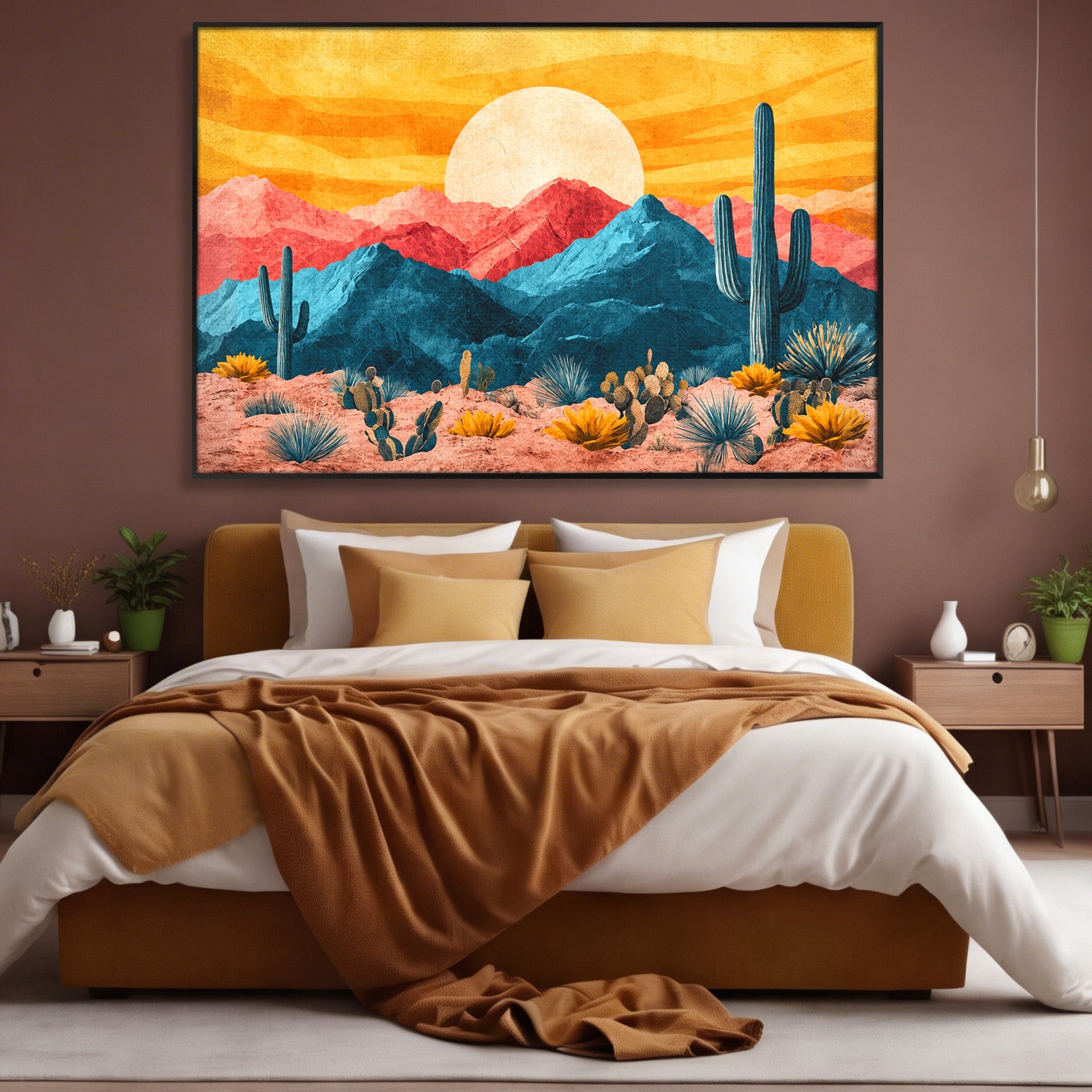 Tablou Canvas Premium LuxCanva® A1723, Desertul La Apus, Desert, Apus, Cactusi, Peisaj, Living, Culori Vibrante
