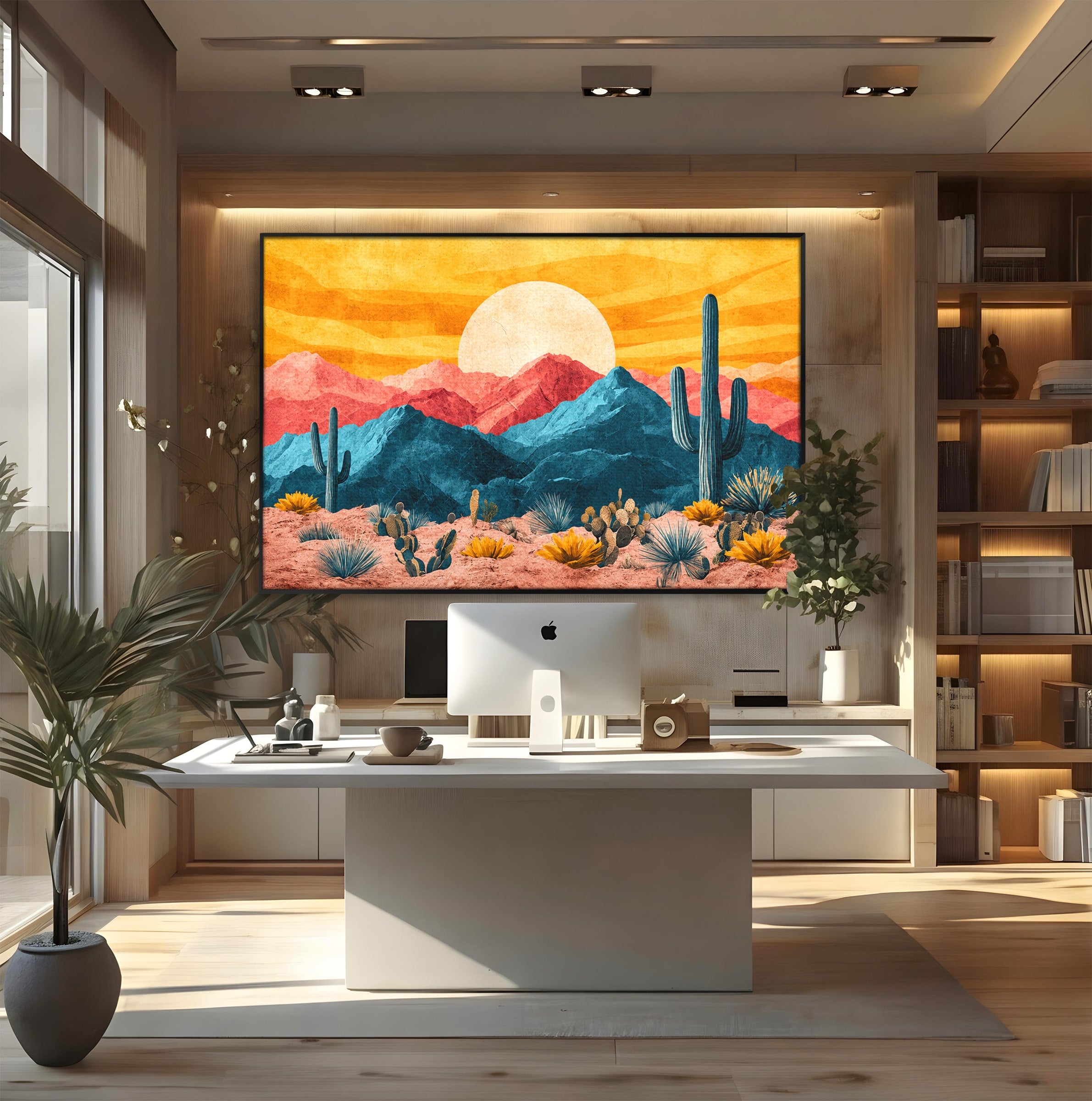 Tablou Canvas Premium LuxCanva® A1723, Desertul La Apus, Desert, Apus, Cactusi, Peisaj, Living, Culori Vibrante