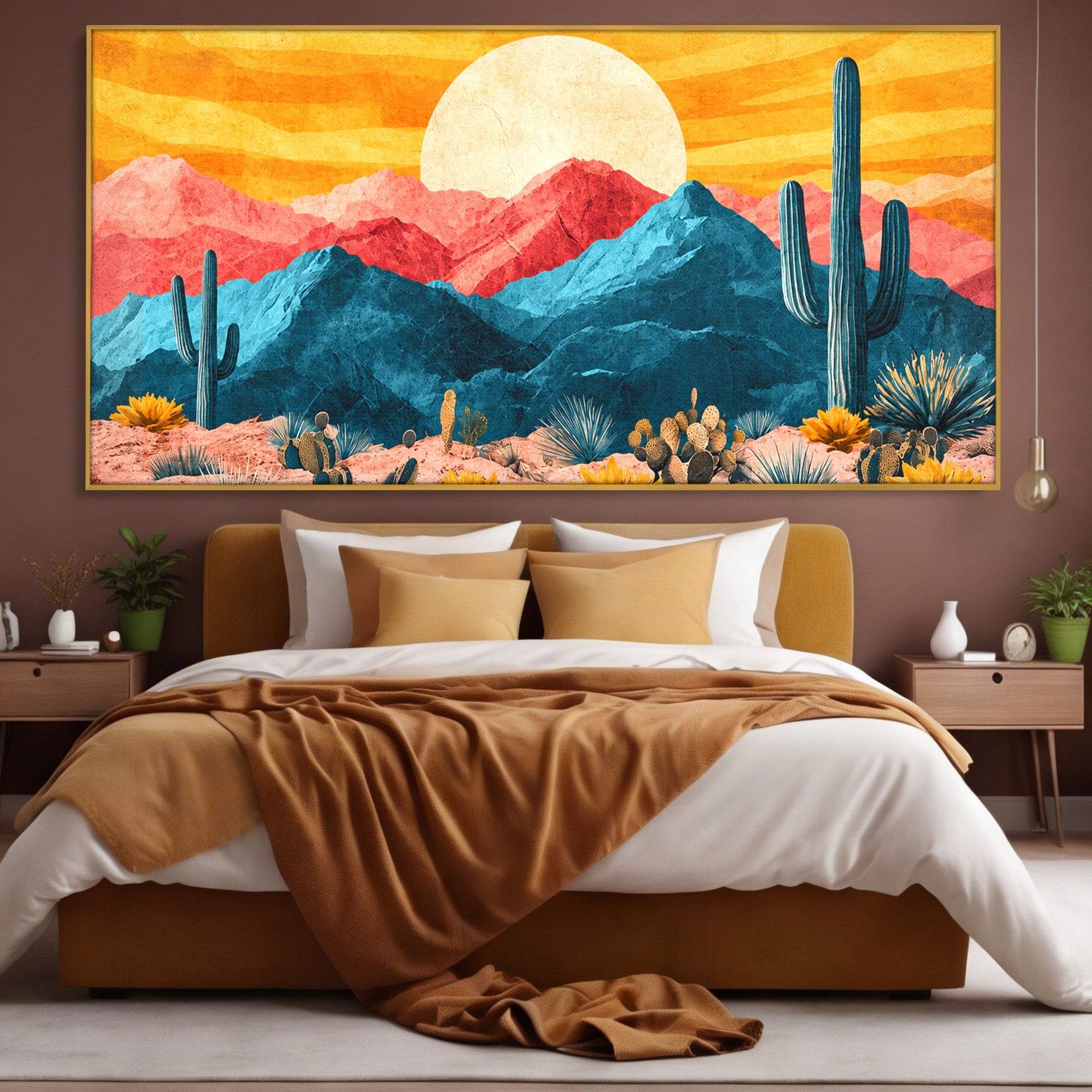 Tablou Canvas Premium LuxCanva® A1723, Desertul La Apus, Desert, Apus, Cactusi, Peisaj, Living, Culori Vibrante