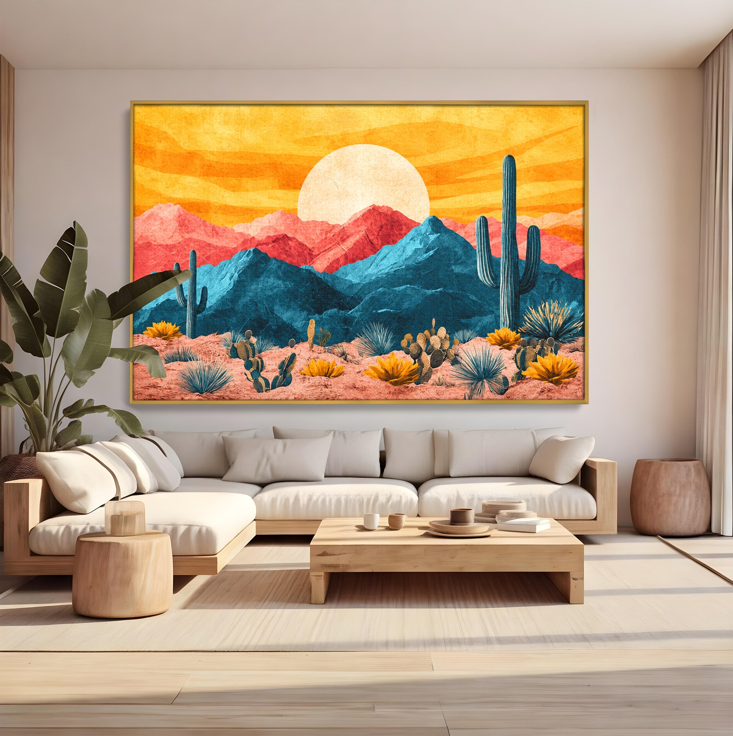 Tablou Canvas Premium LuxCanva® A1723, Desertul La Apus, Desert, Apus, Cactusi, Peisaj, Living, Culori Vibrante