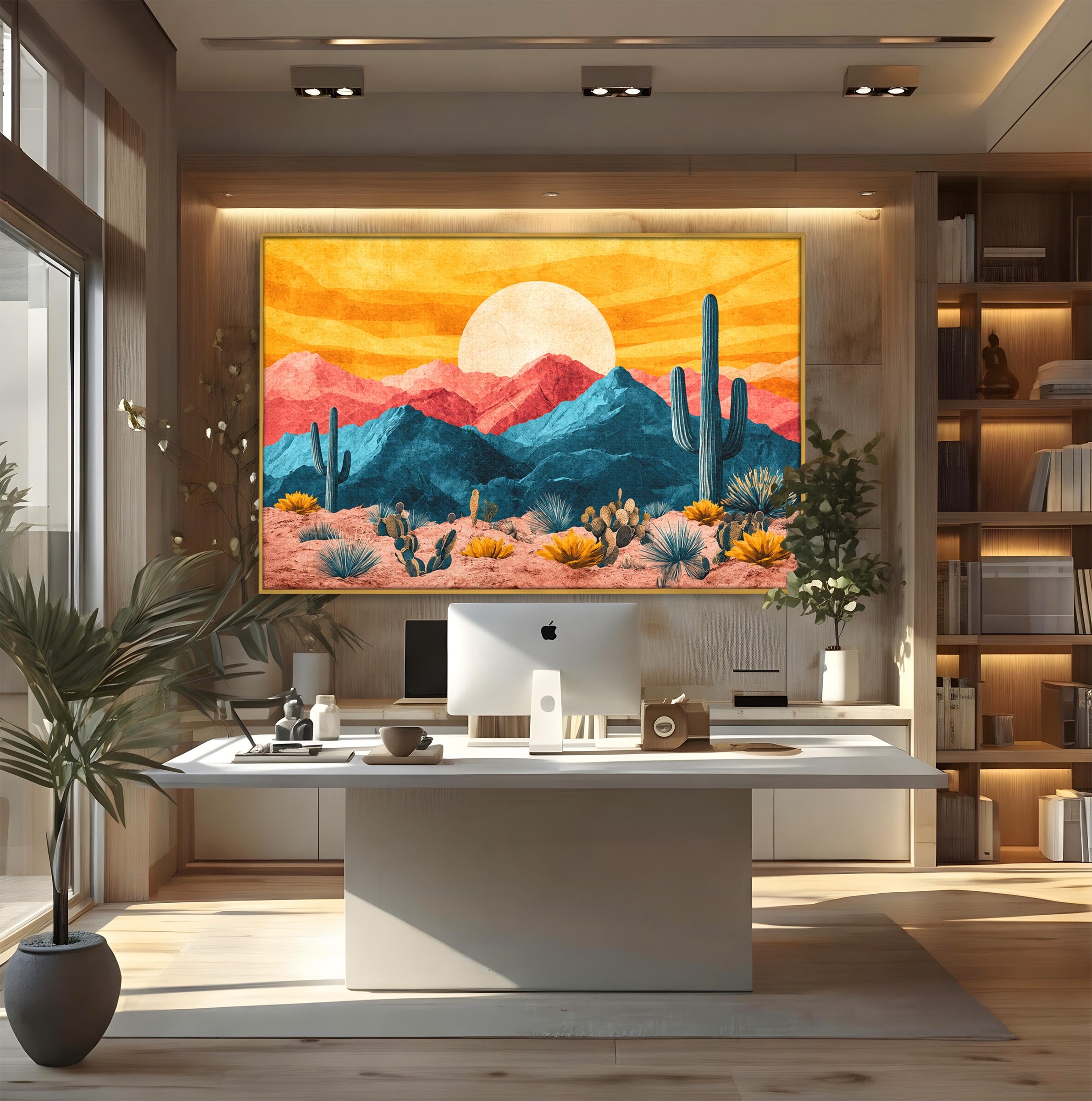 Tablou Canvas Premium LuxCanva® A1723, Desertul La Apus, Desert, Apus, Cactusi, Peisaj, Living, Culori Vibrante