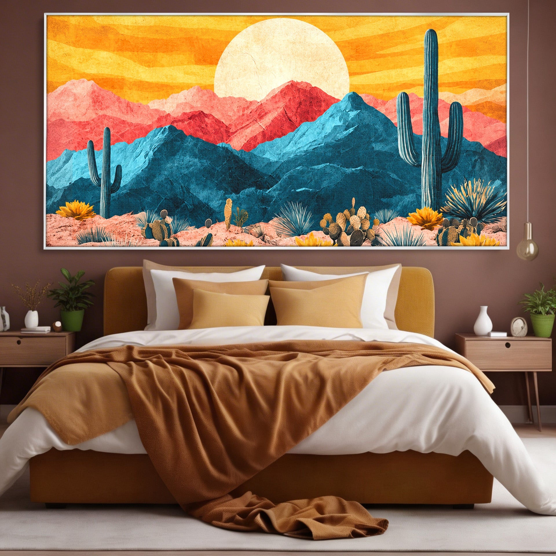 Tablou Canvas Premium LuxCanva® A1723, Desertul La Apus, Desert, Apus, Cactusi, Peisaj, Living, Culori Vibrante