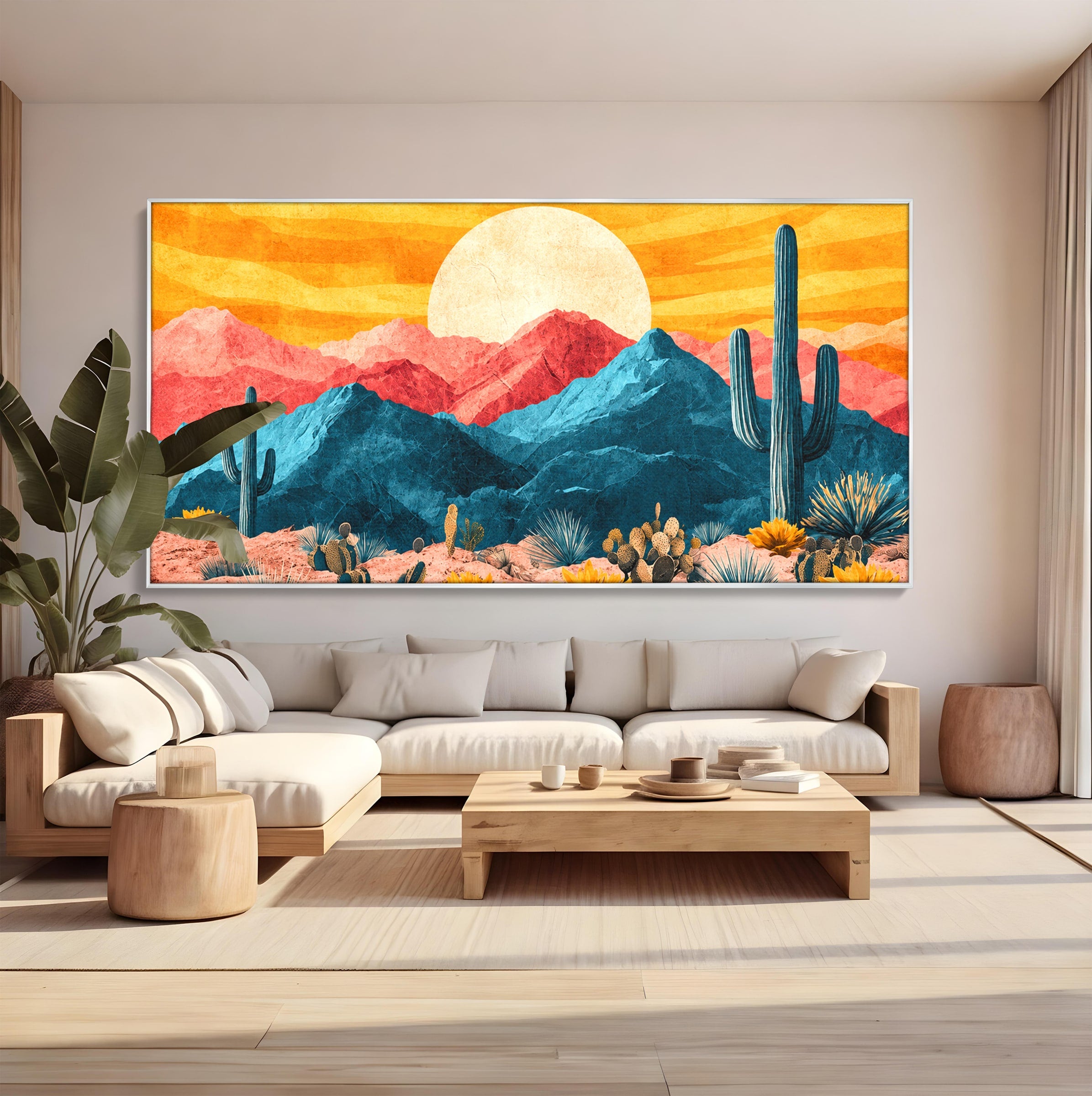 Tablou Canvas Premium LuxCanva® A1723, Desertul La Apus, Desert, Apus, Cactusi, Peisaj, Living, Culori Vibrante