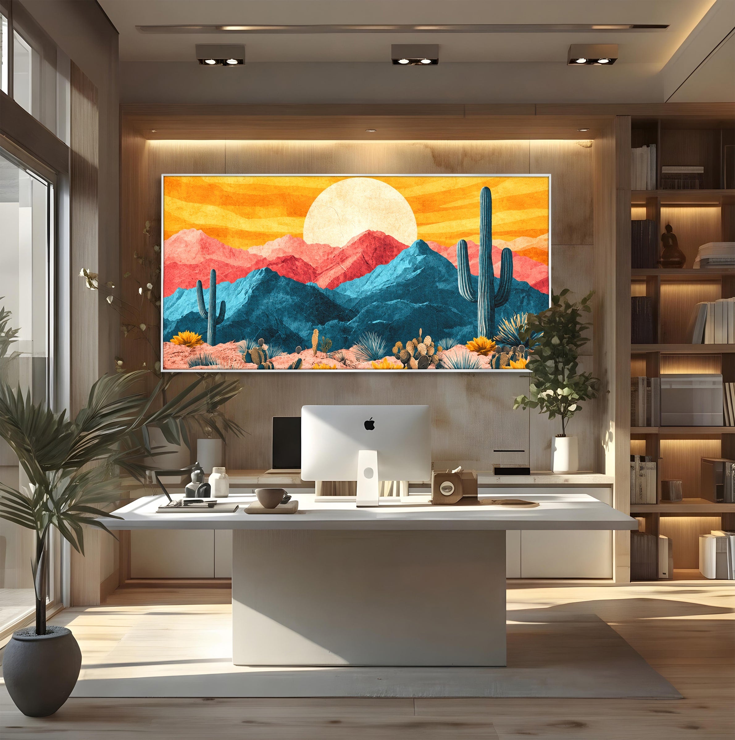 Tablou Canvas Premium LuxCanva® A1723, Desertul La Apus, Desert, Apus, Cactusi, Peisaj, Living, Culori Vibrante