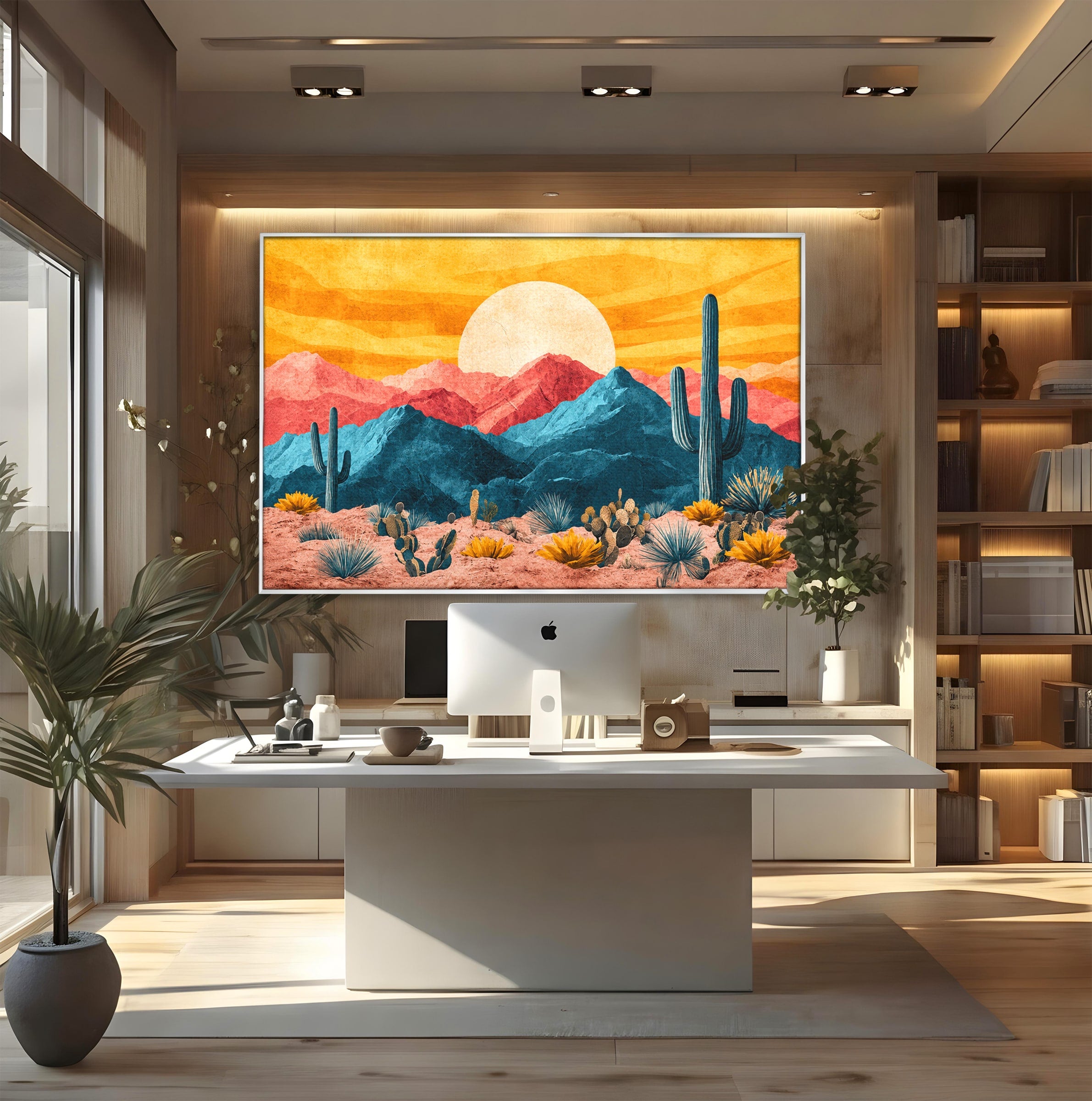 Tablou Canvas Premium LuxCanva® A1723, Desertul La Apus, Desert, Apus, Cactusi, Peisaj, Living, Culori Vibrante