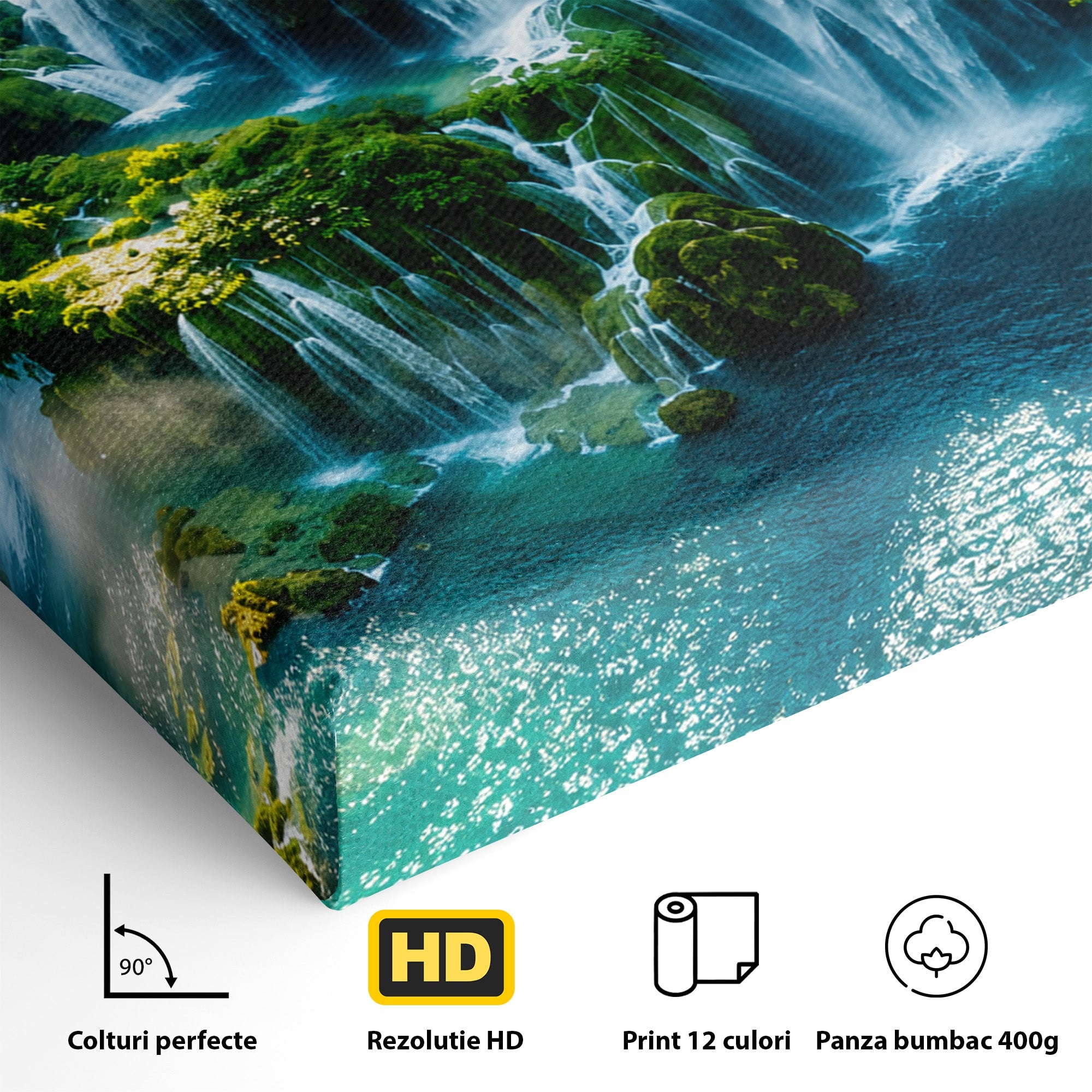 Tablou Canvas Premium LuxCanva® A1724, Cascade Tropicale, Cascade, Natura, Peisaj, Relaxare, Living, Culori Vibrante