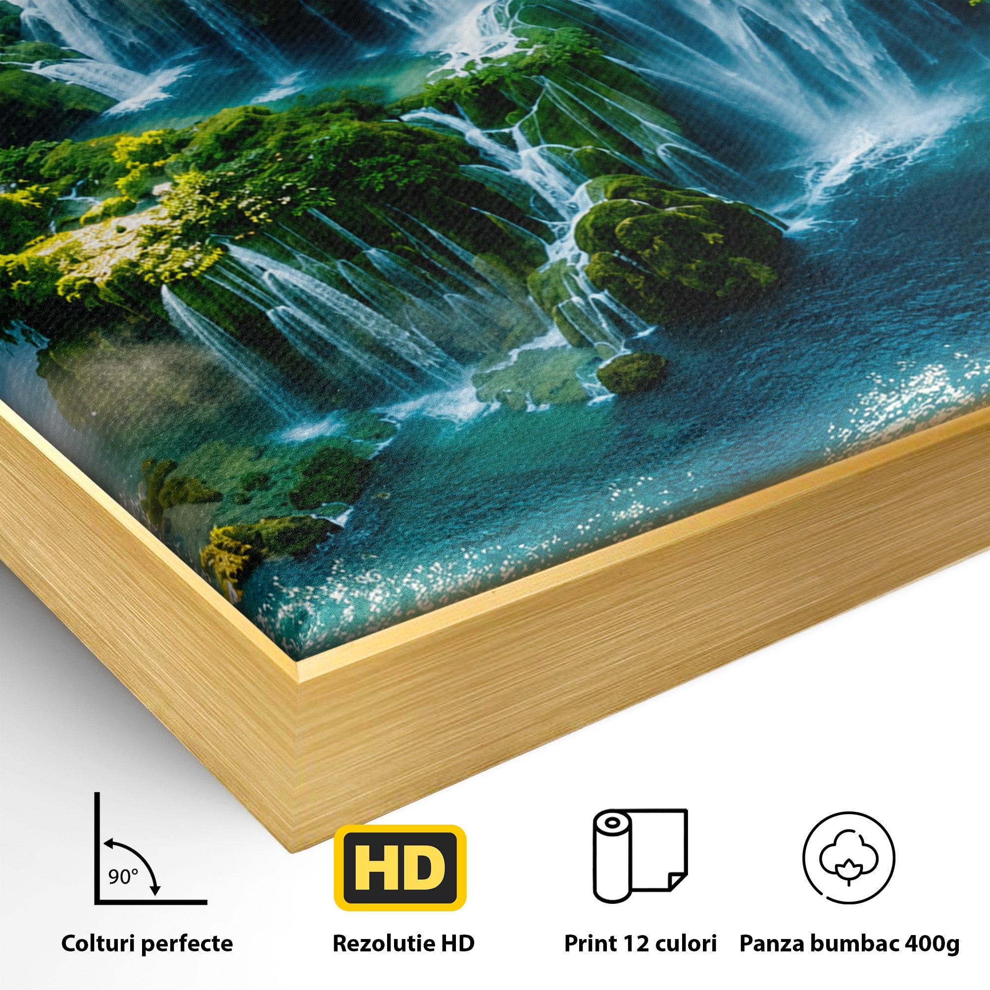Tablou Canvas Premium LuxCanva® A1724, Cascade Tropicale, Cascade, Natura, Peisaj, Relaxare, Living, Culori Vibrante