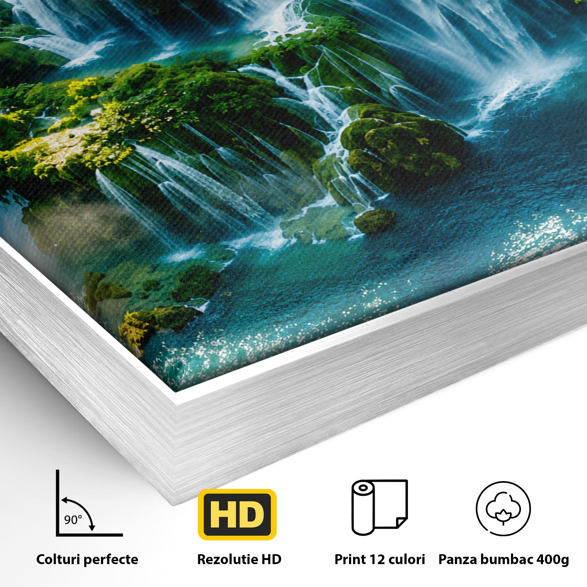 Tablou Canvas Premium LuxCanva® A1724, Cascade Tropicale, Cascade, Natura, Peisaj, Relaxare, Living, Culori Vibrante