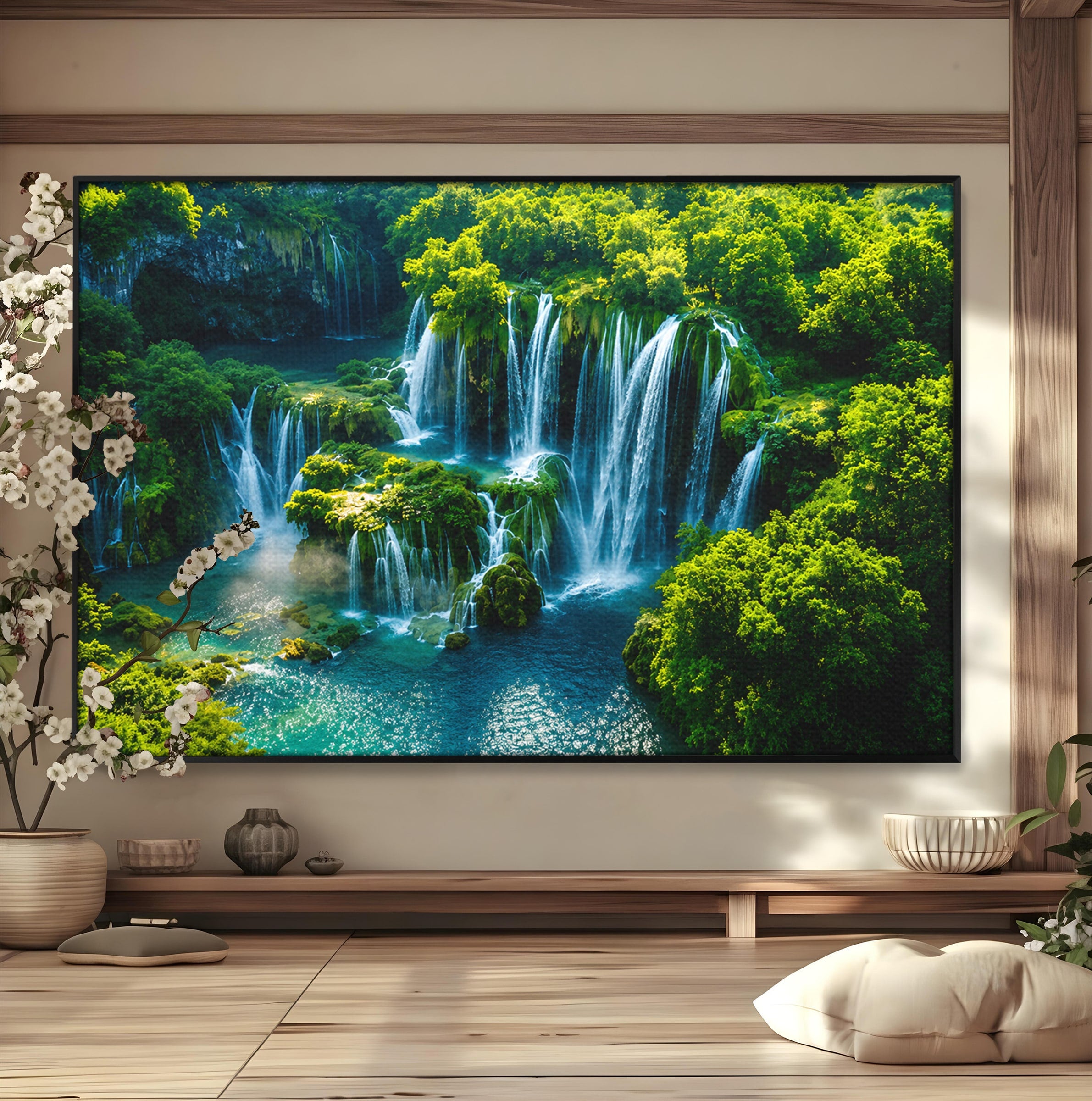 Tablou Canvas Premium LuxCanva® A1724, Cascade Tropicale, Cascade, Natura, Peisaj, Relaxare, Living, Culori Vibrante