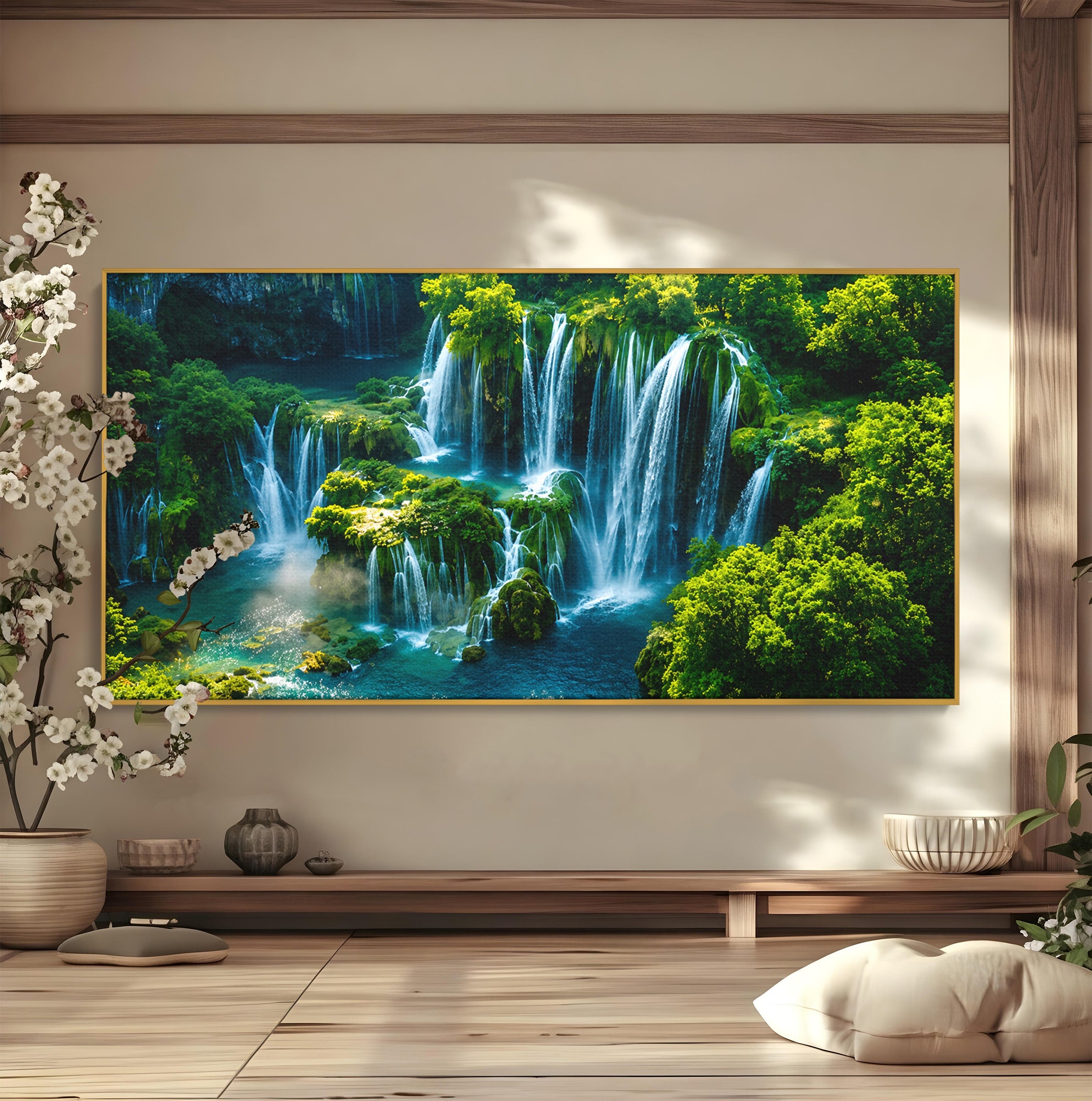 Tablou Canvas Premium LuxCanva® A1724, Cascade Tropicale, Cascade, Natura, Peisaj, Relaxare, Living, Culori Vibrante