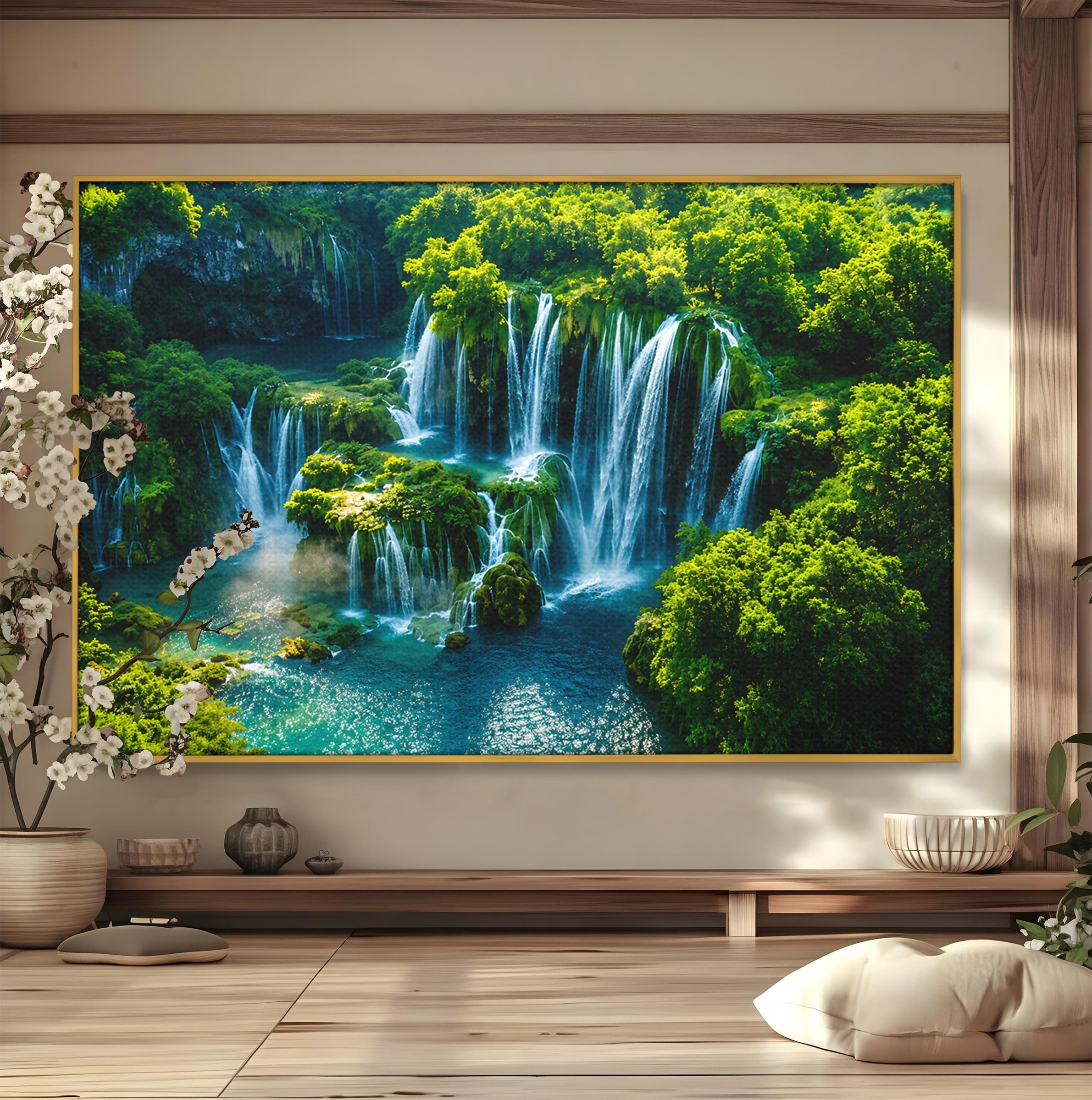 Tablou Canvas Premium LuxCanva® A1724, Cascade Tropicale, Cascade, Natura, Peisaj, Relaxare, Living, Culori Vibrante