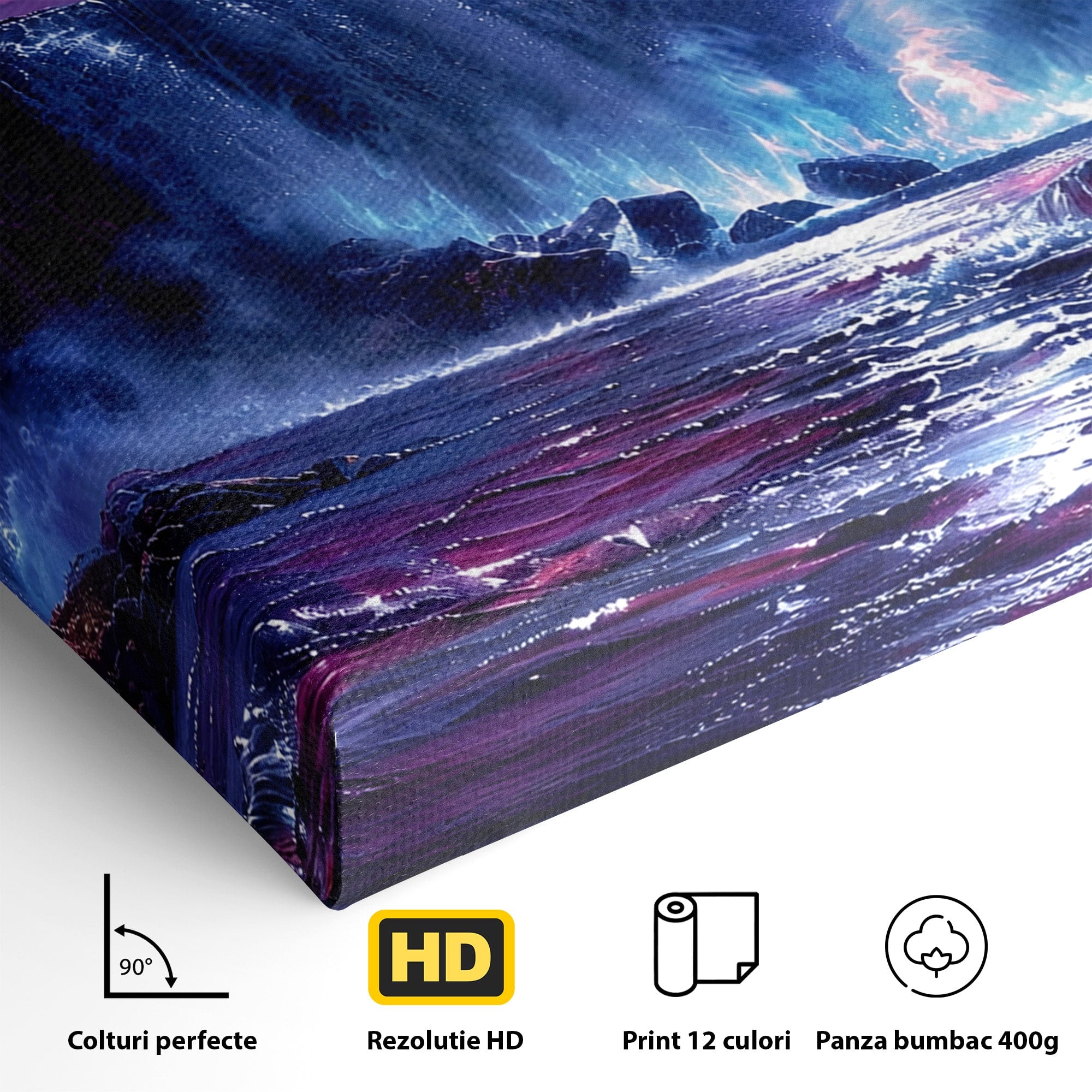 Tablou Canvas Premium LuxCanva® A1725, Cascada Sub Luna, Cascada, Peisaj, Noapte, Fantezie, Living, Culori Vibrante