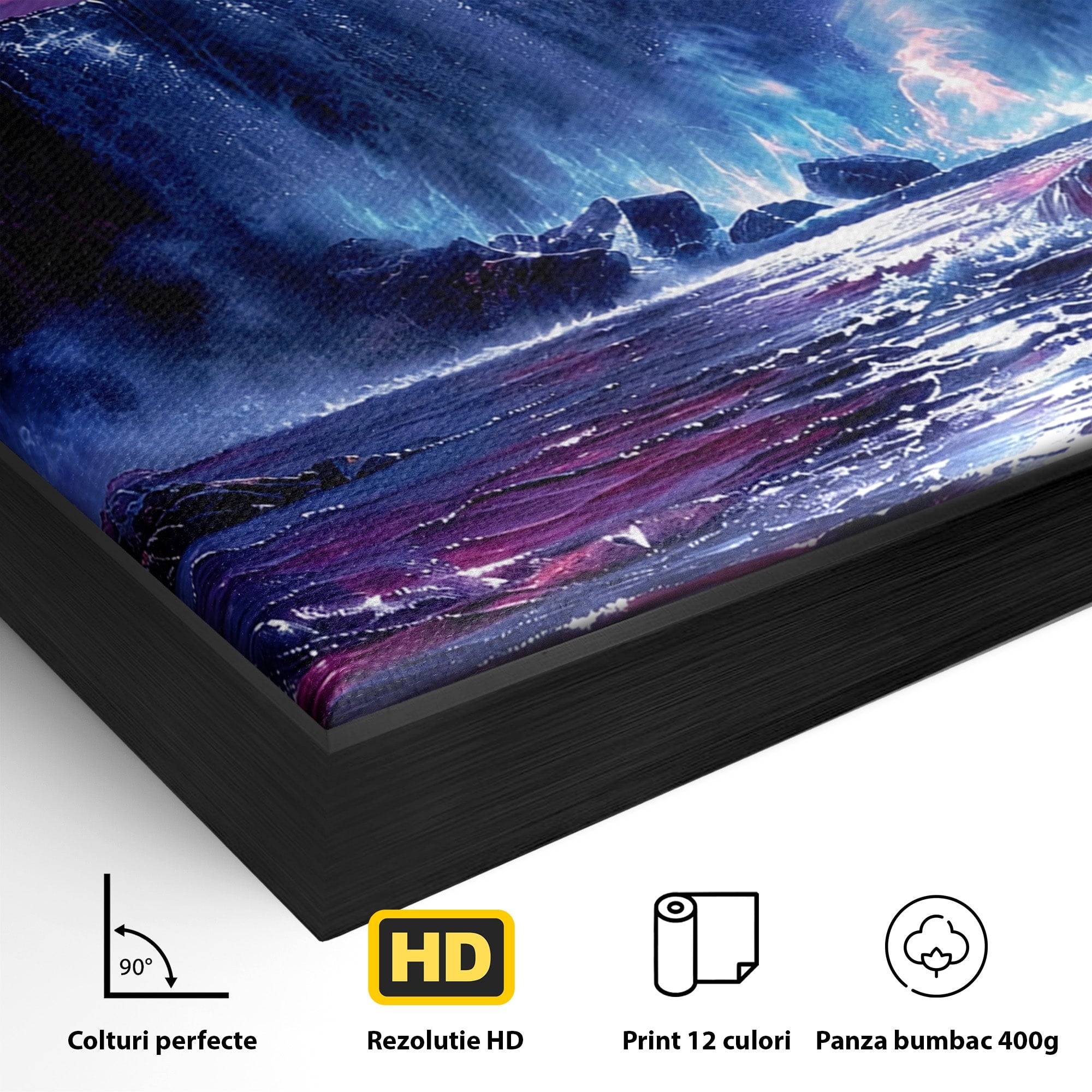 Tablou Canvas Premium LuxCanva® A1725, Cascada Sub Luna, Cascada, Peisaj, Noapte, Fantezie, Living, Culori Vibrante