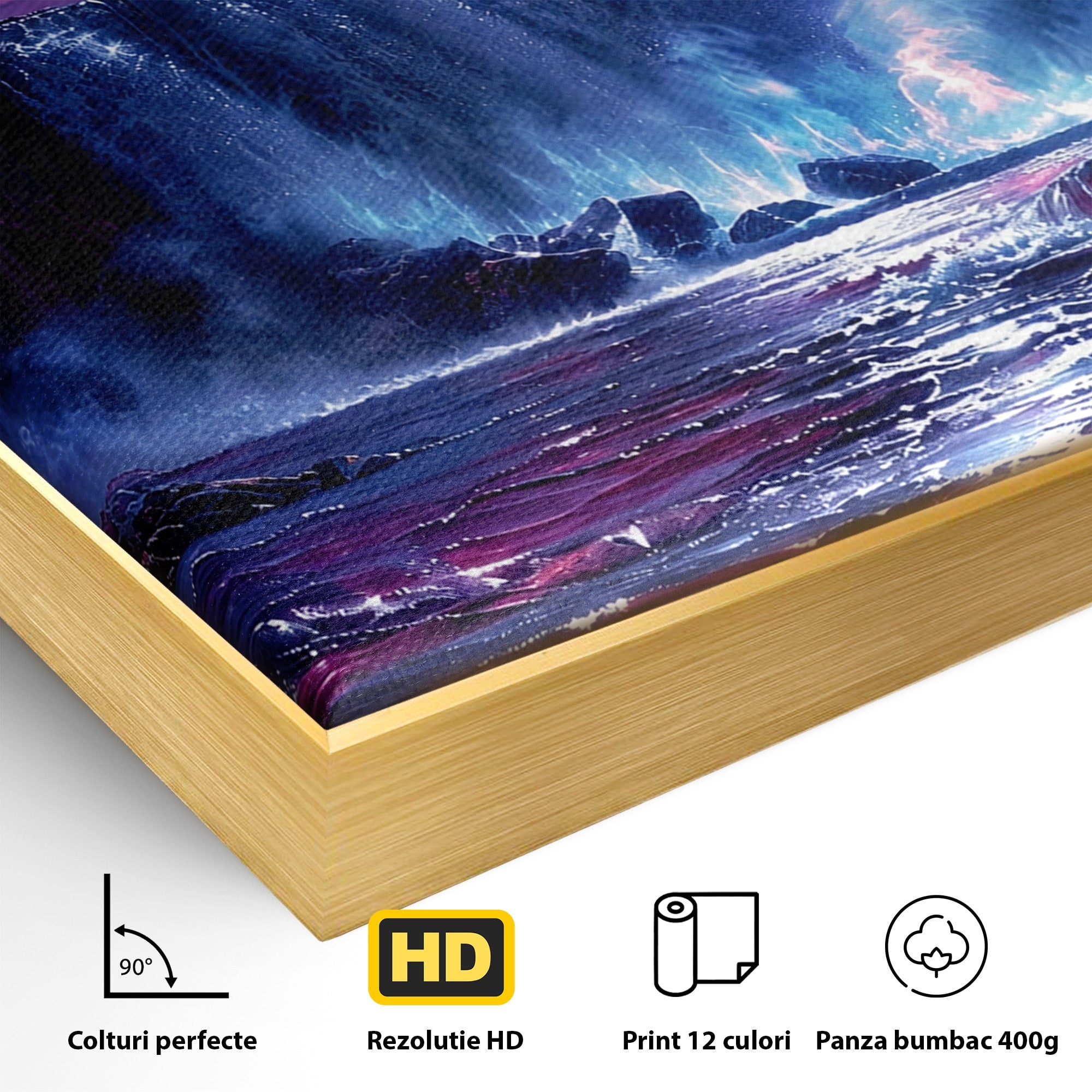 Tablou Canvas Premium LuxCanva® A1725, Cascada Sub Luna, Cascada, Peisaj, Noapte, Fantezie, Living, Culori Vibrante