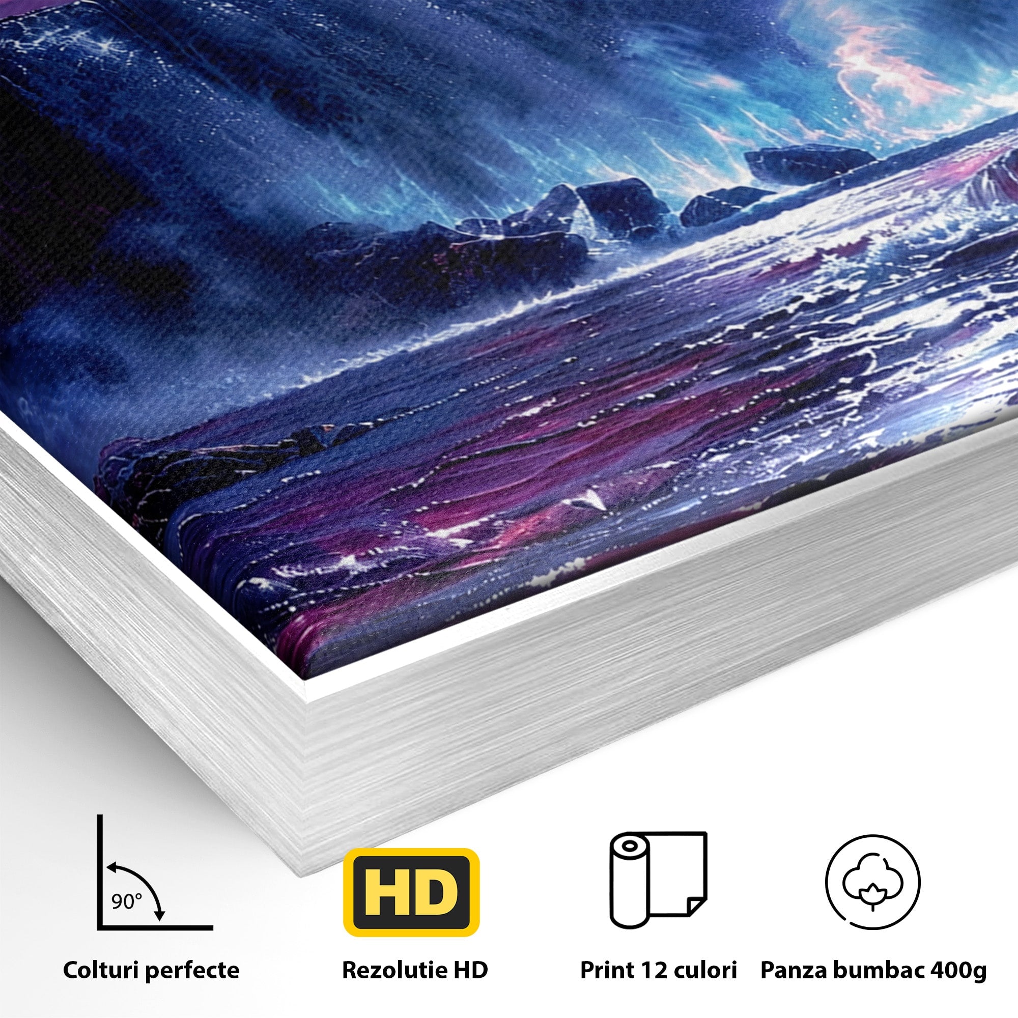 Tablou Canvas Premium LuxCanva® A1725, Cascada Sub Luna, Cascada, Peisaj, Noapte, Fantezie, Living, Culori Vibrante