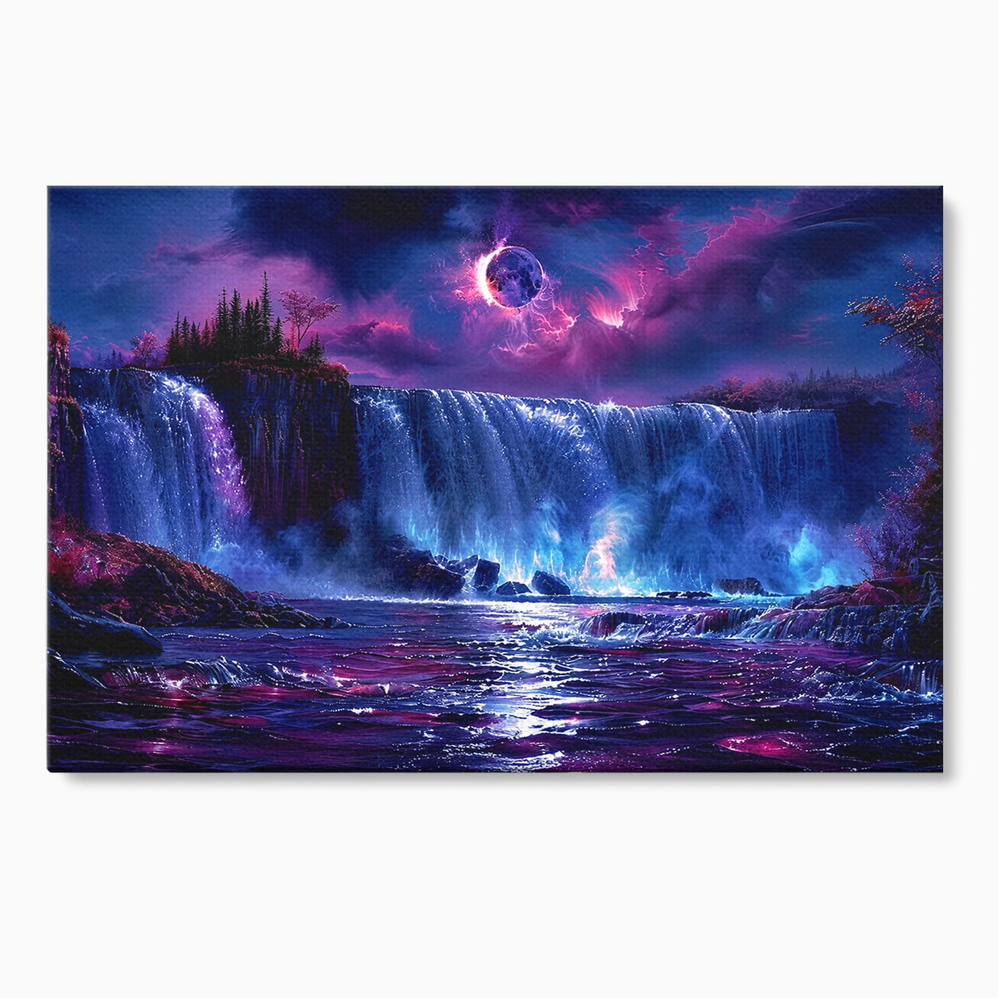 Tablou Canvas Premium LuxCanva® A1725, Cascada Sub Luna, Cascada, Peisaj, Noapte, Fantezie, Living, Culori Vibrante
