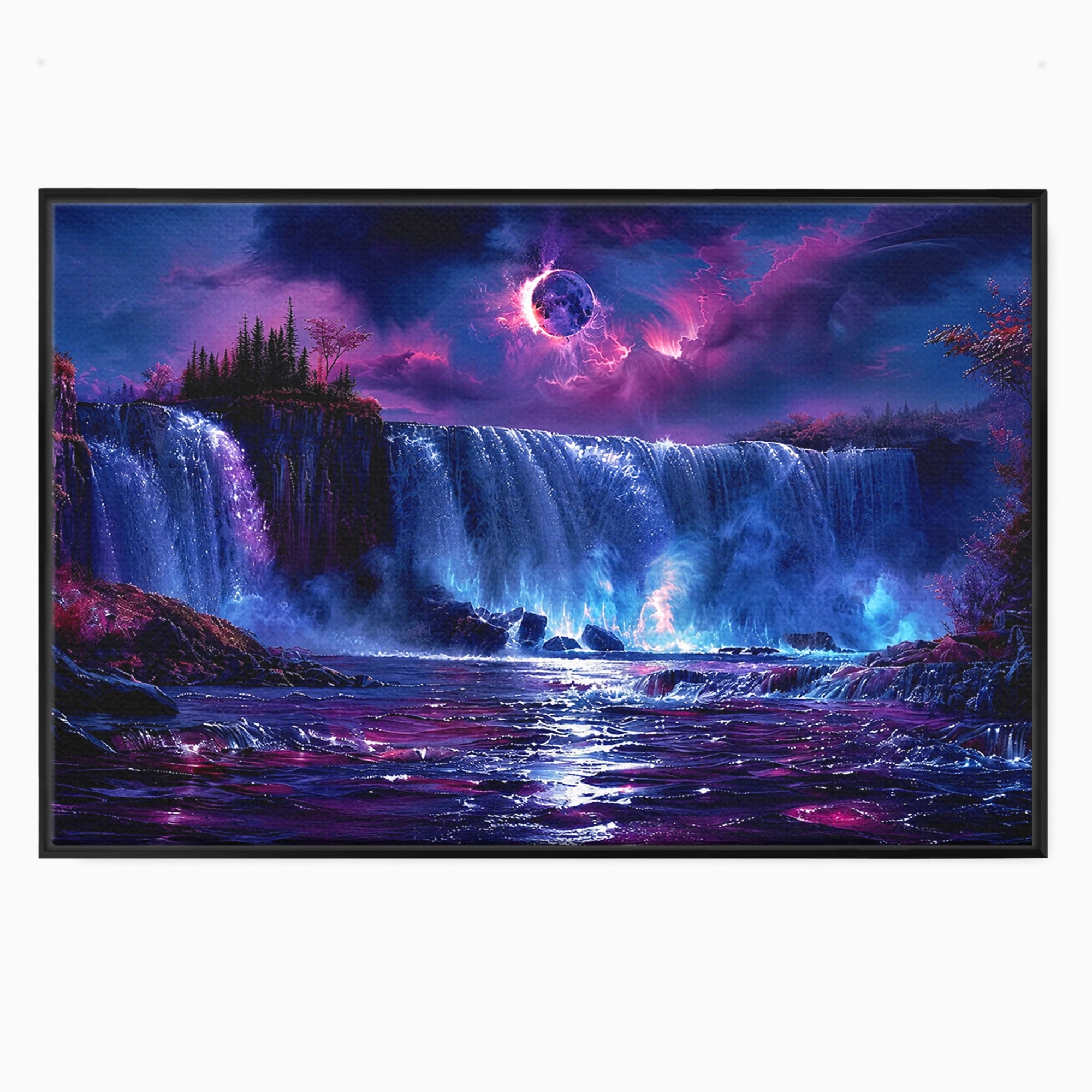 Tablou Canvas Premium LuxCanva® A1725, Cascada Sub Luna, Cascada, Peisaj, Noapte, Fantezie, Living, Culori Vibrante