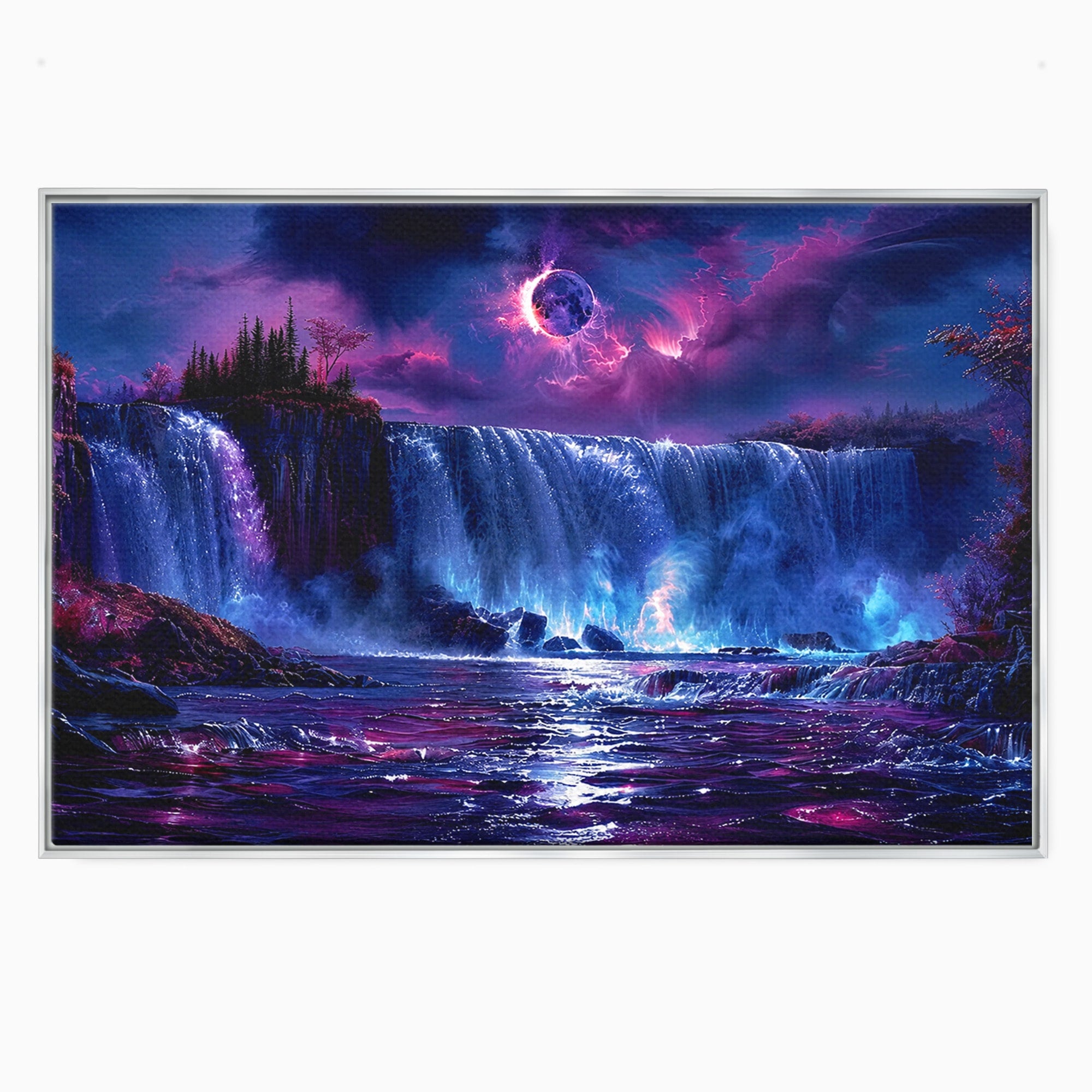 Tablou Canvas Premium LuxCanva® A1725, Cascada Sub Luna, Cascada, Peisaj, Noapte, Fantezie, Living, Culori Vibrante