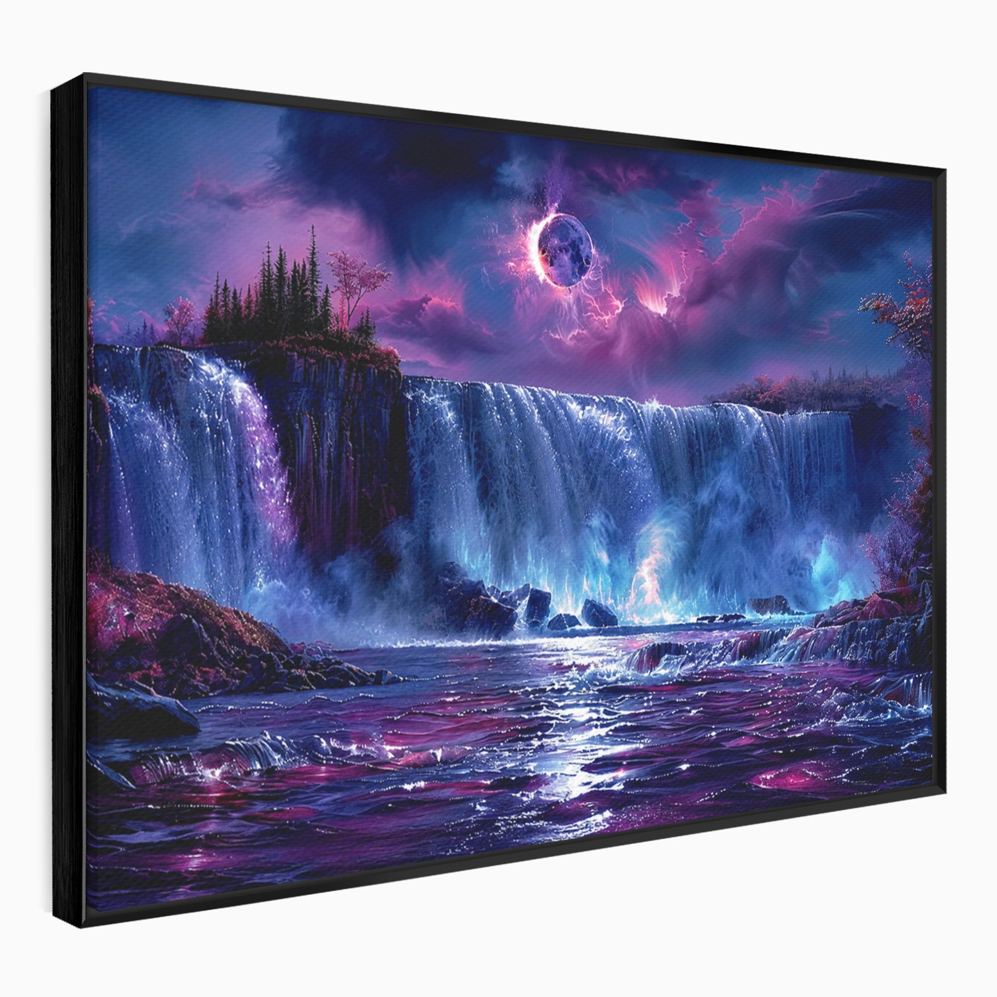 Tablou Canvas Premium LuxCanva® A1725, Cascada Sub Luna, Cascada, Peisaj, Noapte, Fantezie, Living, Culori Vibrante