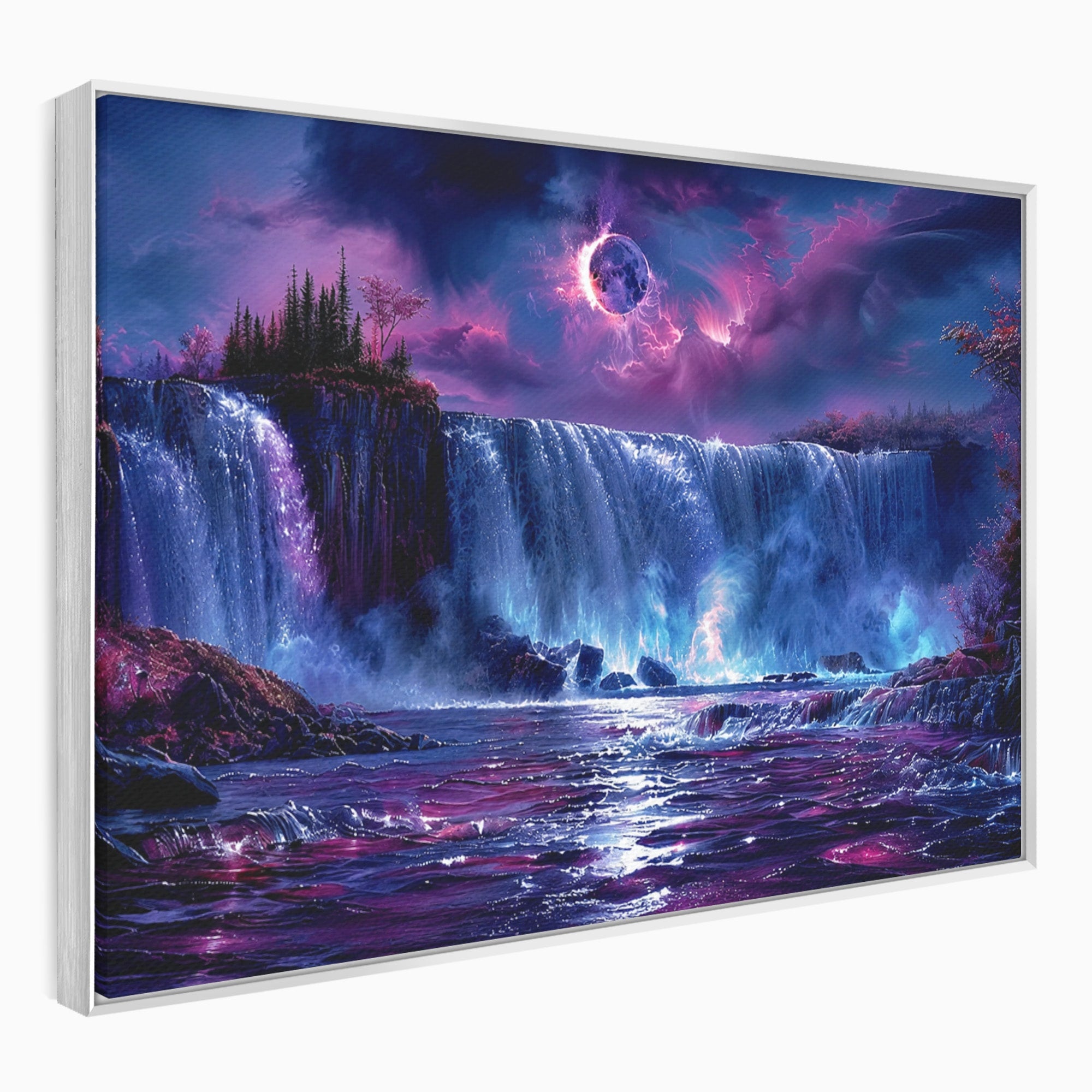 Tablou Canvas Premium LuxCanva® A1725, Cascada Sub Luna, Cascada, Peisaj, Noapte, Fantezie, Living, Culori Vibrante