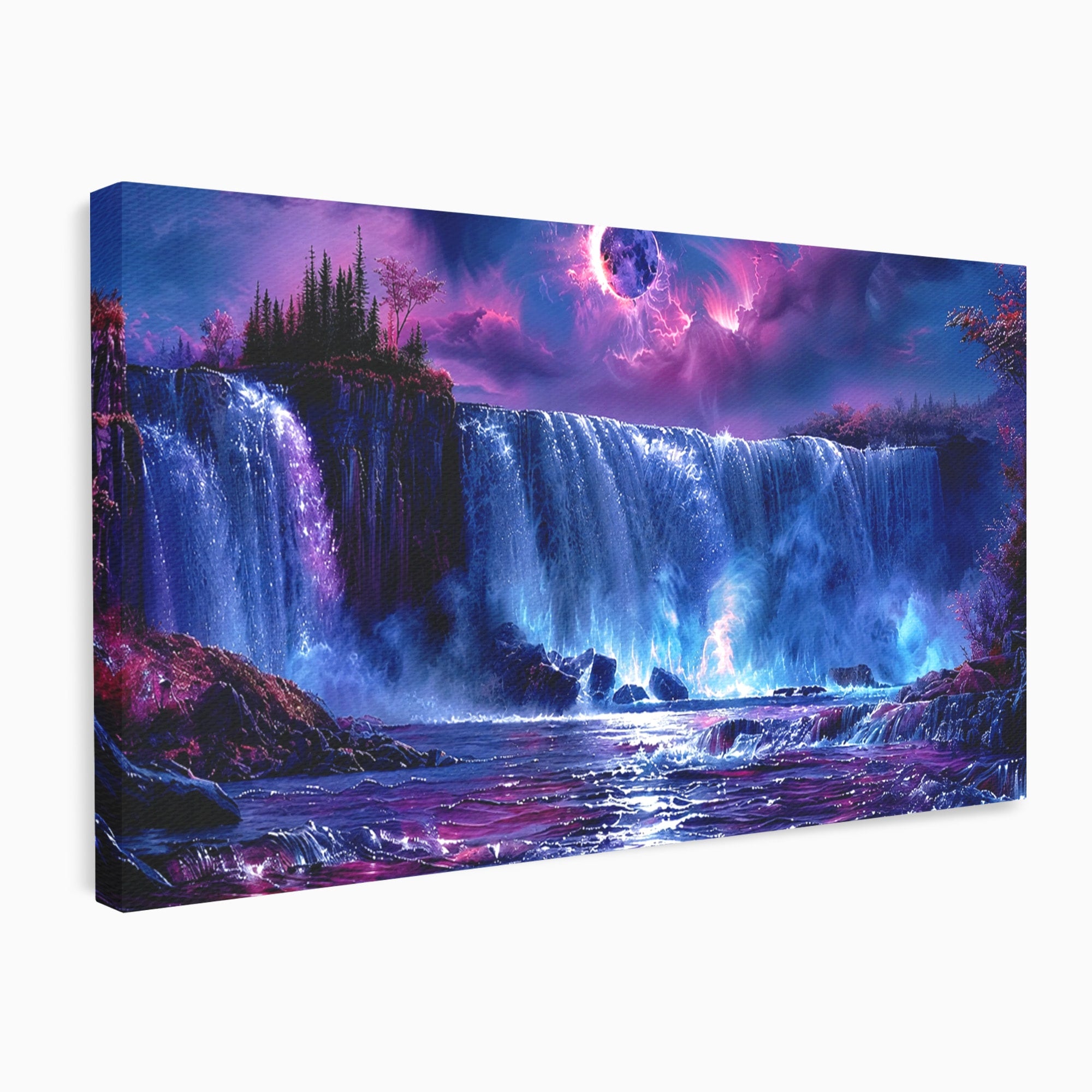 Tablou Canvas Premium LuxCanva® A1725, Cascada Sub Luna, Cascada, Peisaj, Noapte, Fantezie, Living, Culori Vibrante
