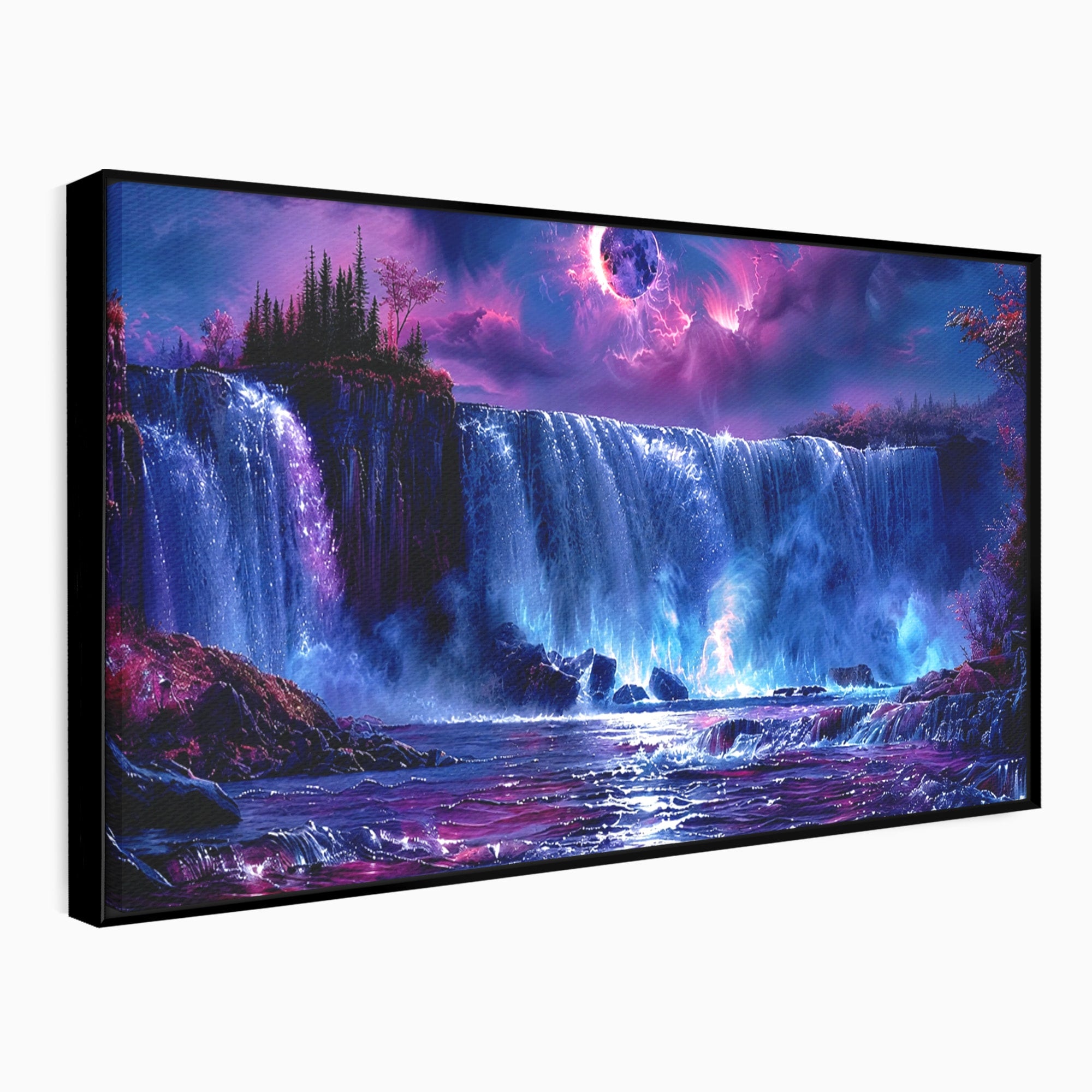 Tablou Canvas Premium LuxCanva® A1725, Cascada Sub Luna, Cascada, Peisaj, Noapte, Fantezie, Living, Culori Vibrante