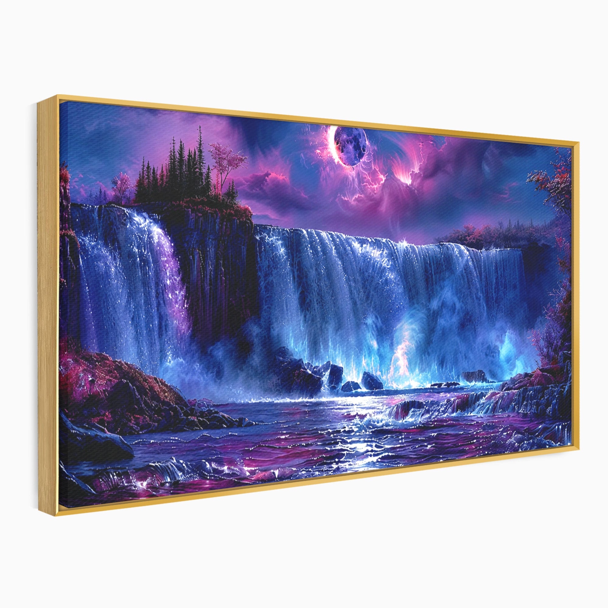 Tablou Canvas Premium LuxCanva® A1725, Cascada Sub Luna, Cascada, Peisaj, Noapte, Fantezie, Living, Culori Vibrante