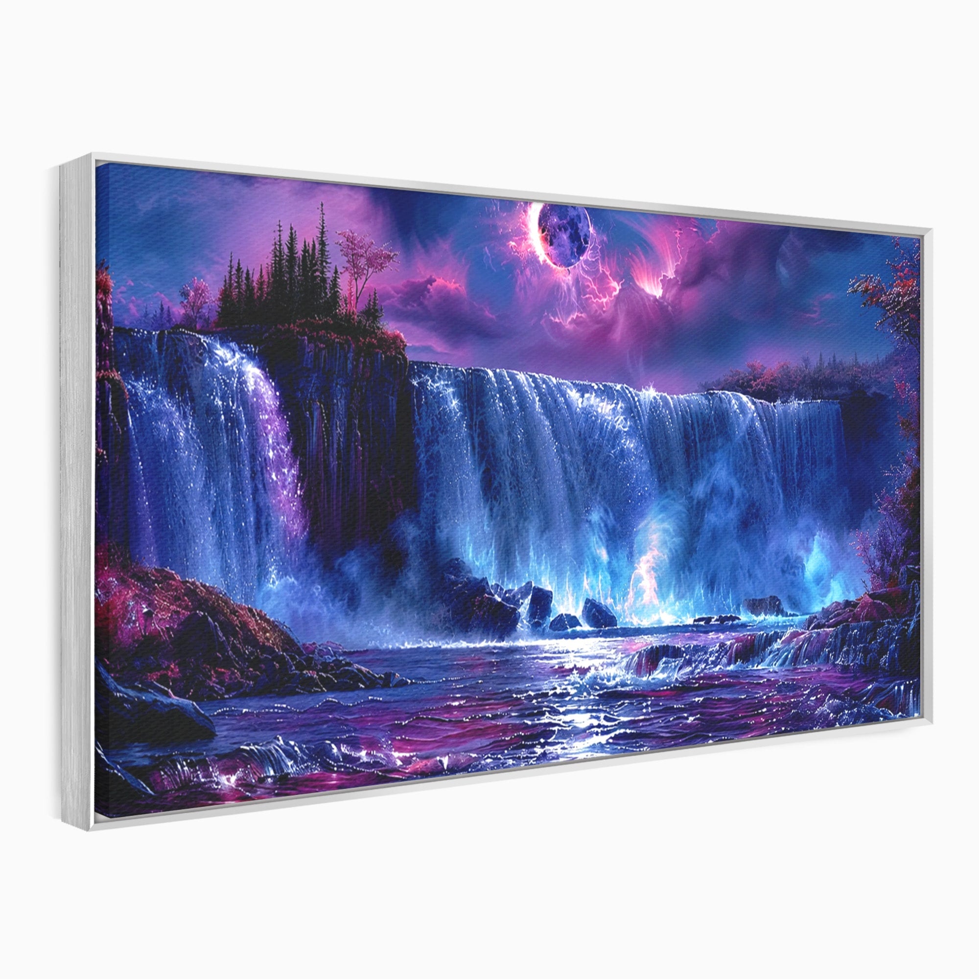 Tablou Canvas Premium LuxCanva® A1725, Cascada Sub Luna, Cascada, Peisaj, Noapte, Fantezie, Living, Culori Vibrante