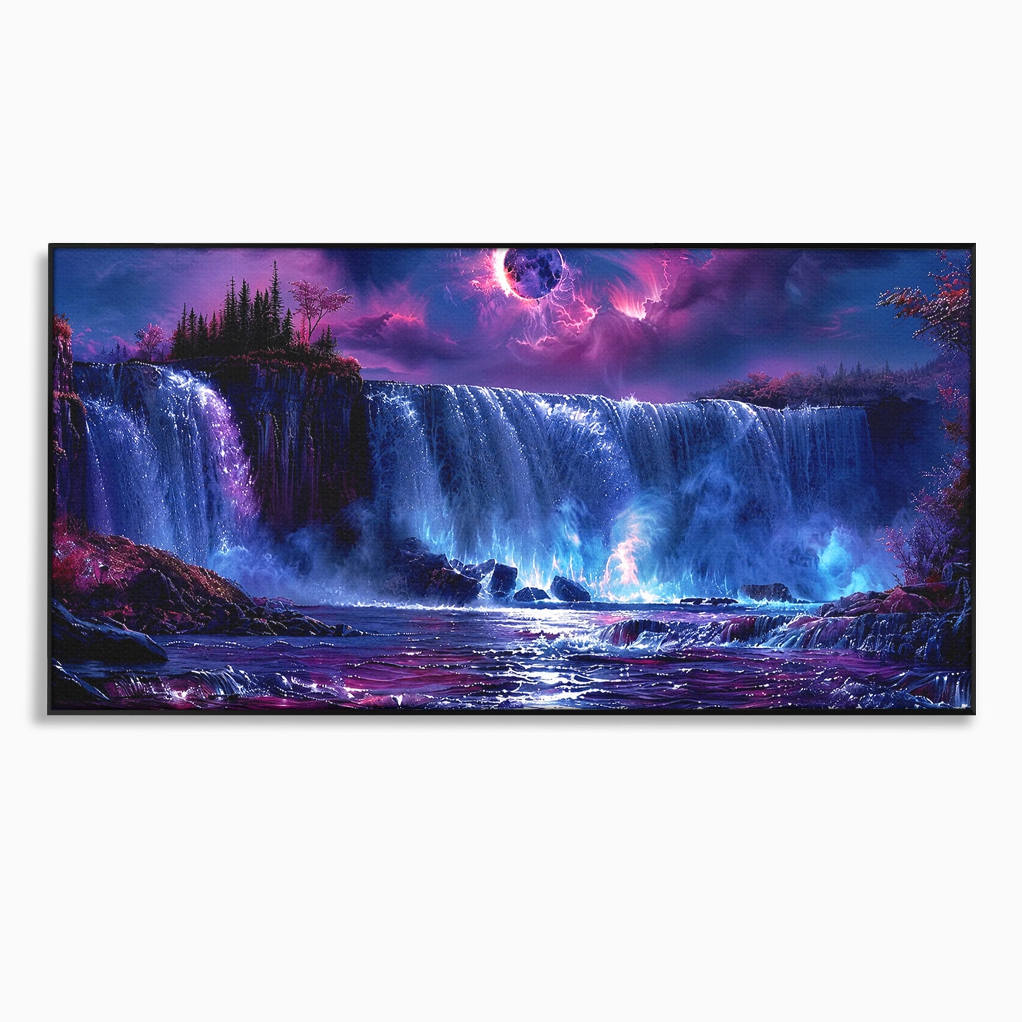 Tablou Canvas Premium LuxCanva® A1725, Cascada Sub Luna, Cascada, Peisaj, Noapte, Fantezie, Living, Culori Vibrante