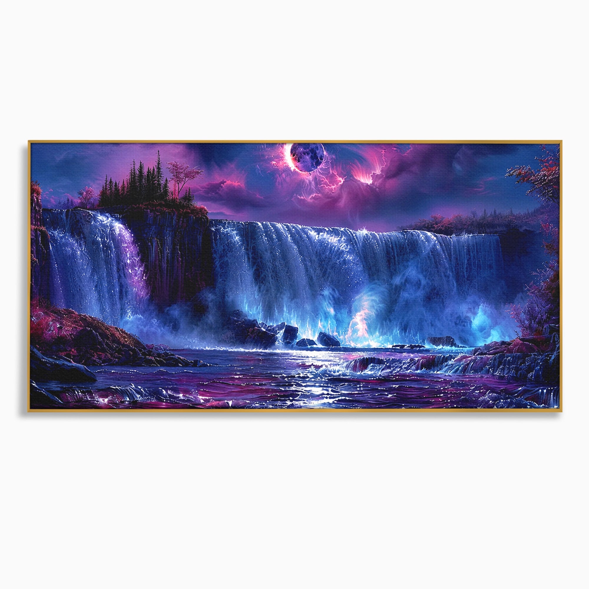 Tablou Canvas Premium LuxCanva® A1725, Cascada Sub Luna, Cascada, Peisaj, Noapte, Fantezie, Living, Culori Vibrante