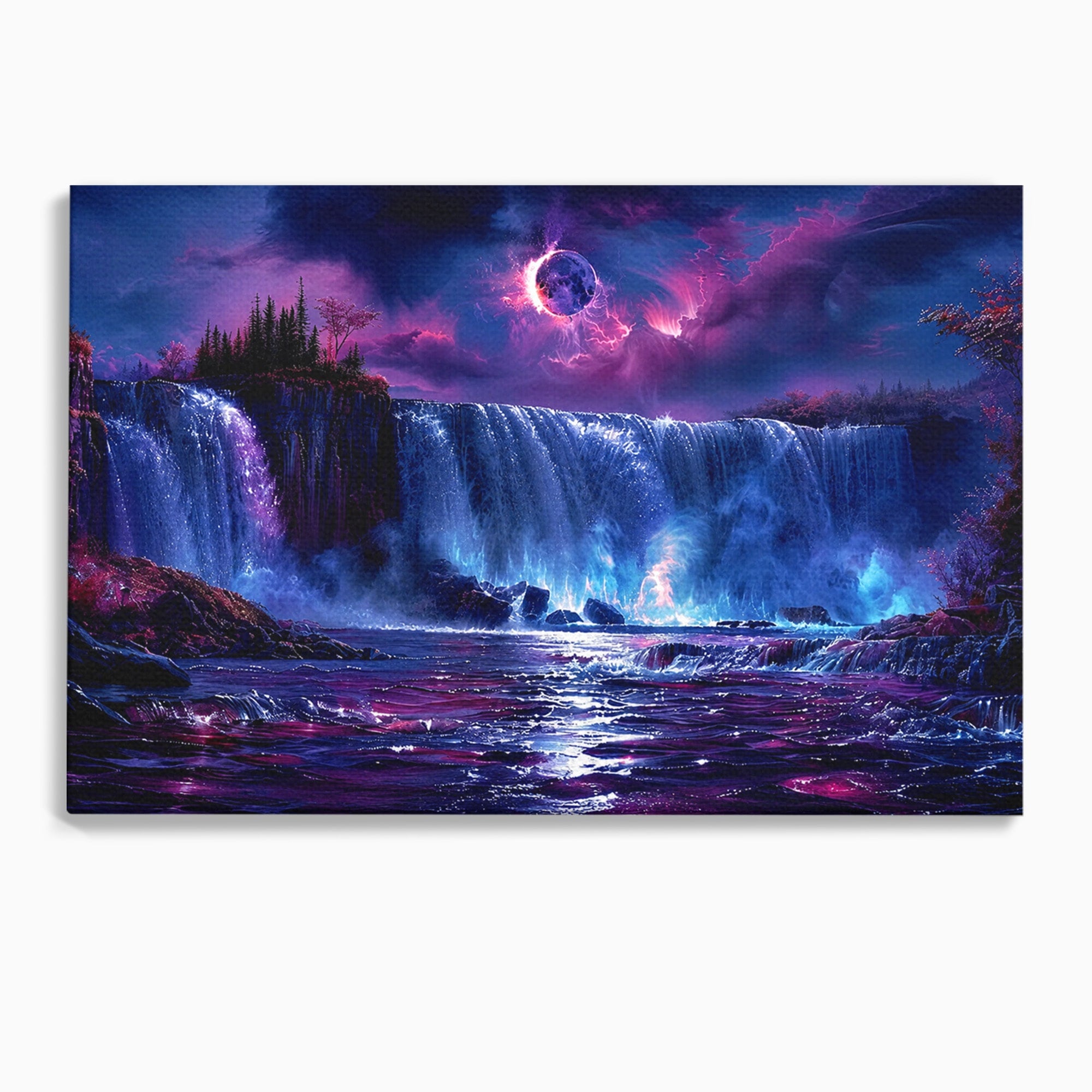 Tablou Canvas Premium LuxCanva® A1725, Cascada Sub Luna, Cascada, Peisaj, Noapte, Fantezie, Living, Culori Vibrante