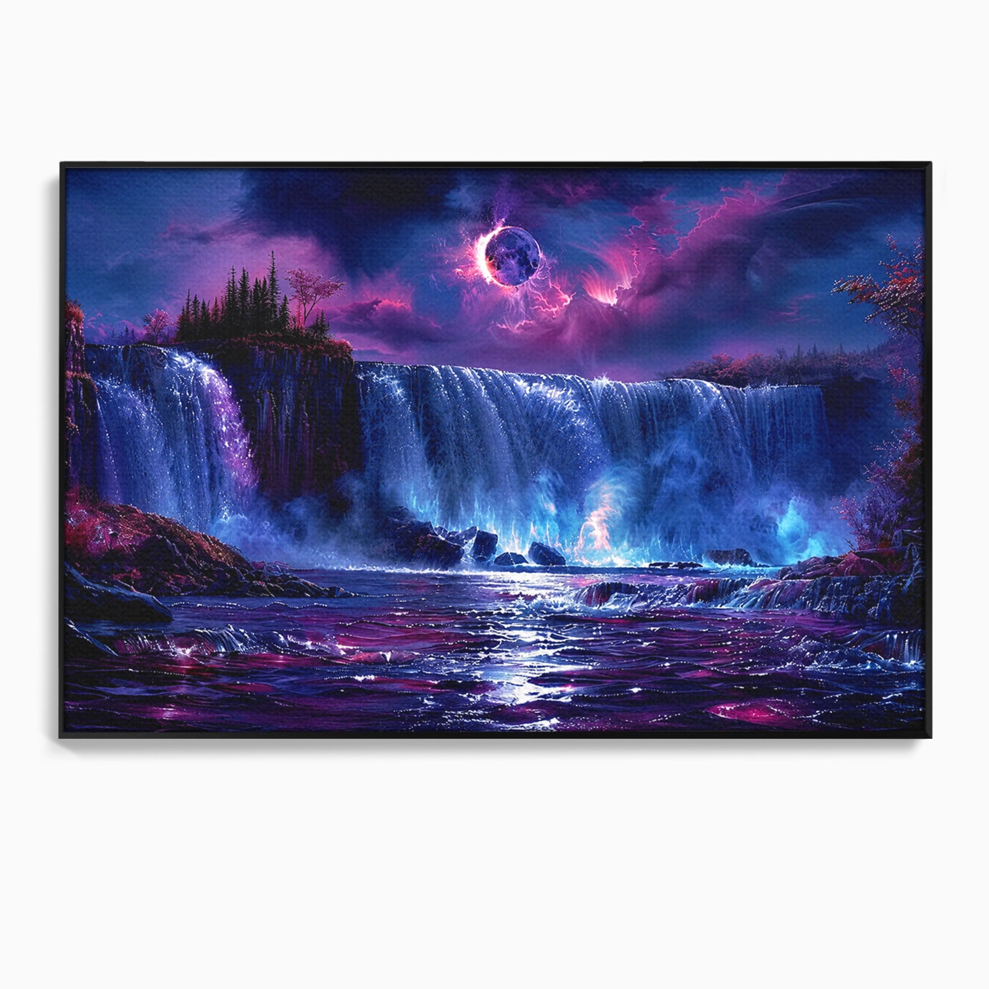 Tablou Canvas Premium LuxCanva® A1725, Cascada Sub Luna, Cascada, Peisaj, Noapte, Fantezie, Living, Culori Vibrante