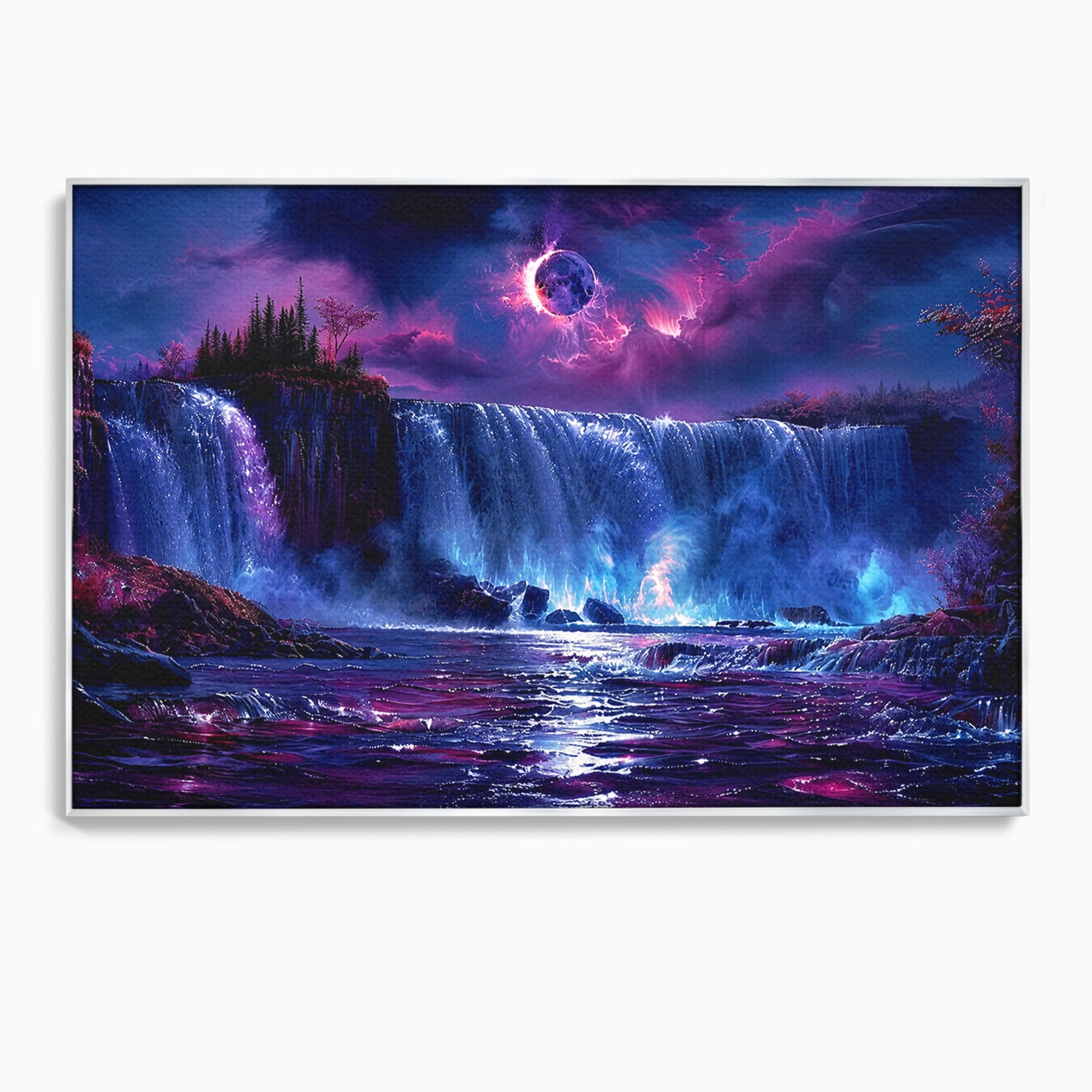 Tablou Canvas Premium LuxCanva® A1725, Cascada Sub Luna, Cascada, Peisaj, Noapte, Fantezie, Living, Culori Vibrante