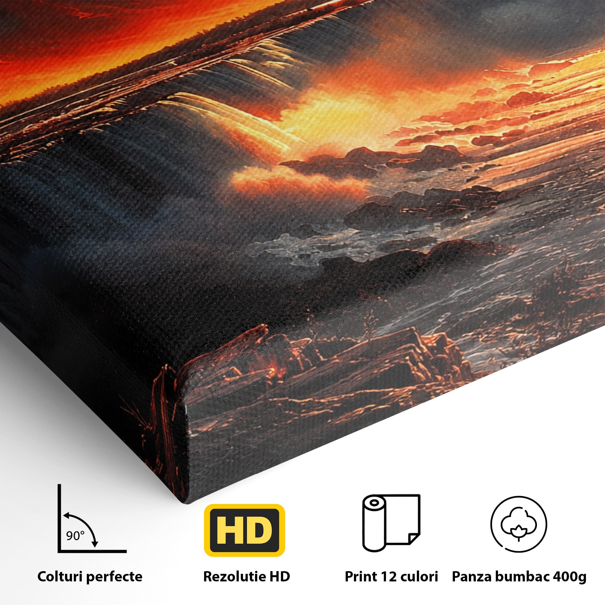 Tablou Canvas Premium LuxCanva® A1726, Eclipsa Mistica, Eclipsa, Cascada, Apus, Peisaj, Living, Culori Vibrante