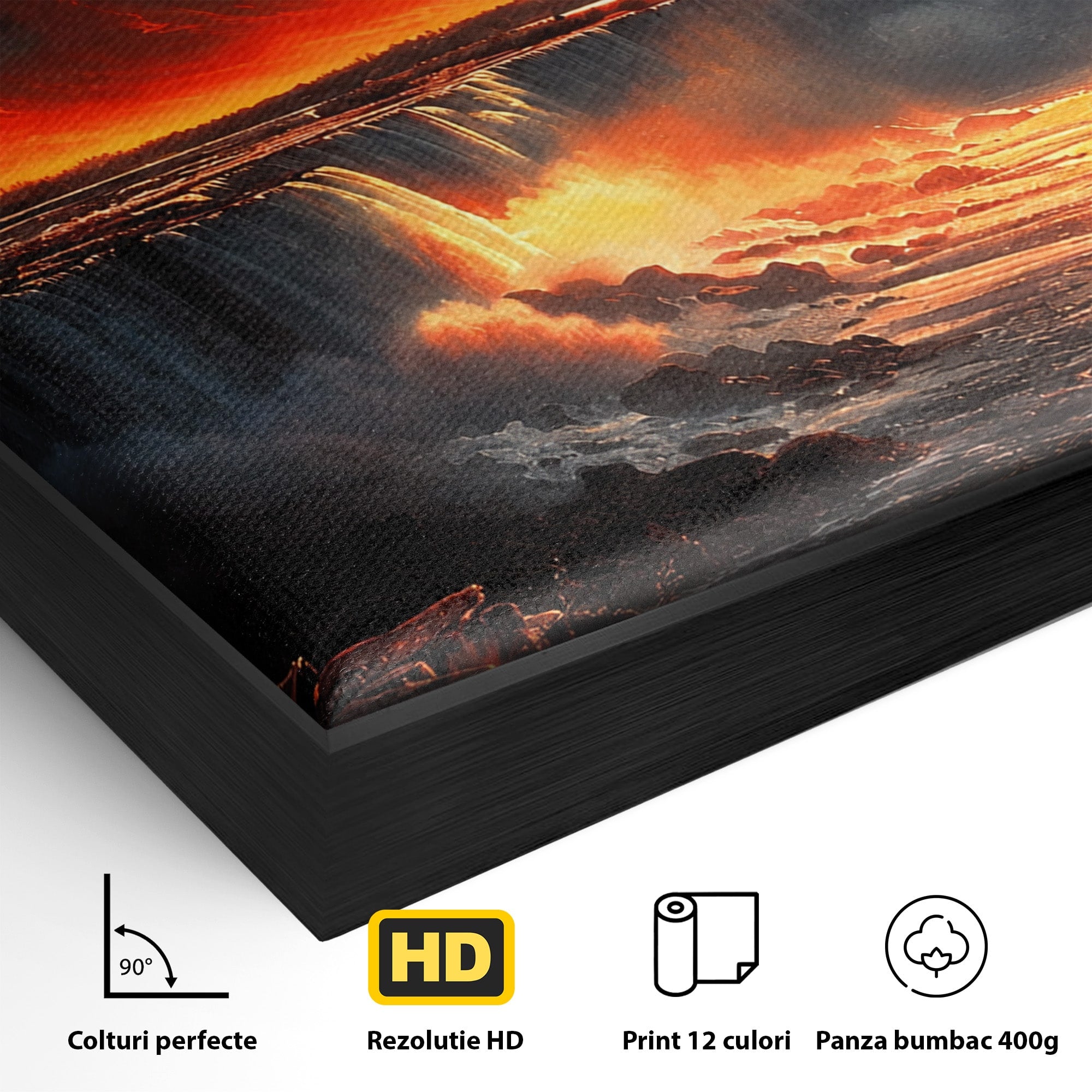 Tablou Canvas Premium LuxCanva® A1726, Eclipsa Mistica, Eclipsa, Cascada, Apus, Peisaj, Living, Culori Vibrante