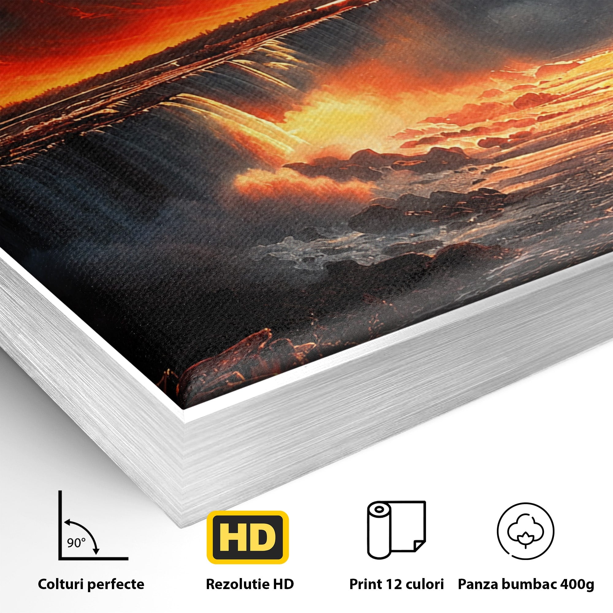 Tablou Canvas Premium LuxCanva® A1726, Eclipsa Mistica, Eclipsa, Cascada, Apus, Peisaj, Living, Culori Vibrante
