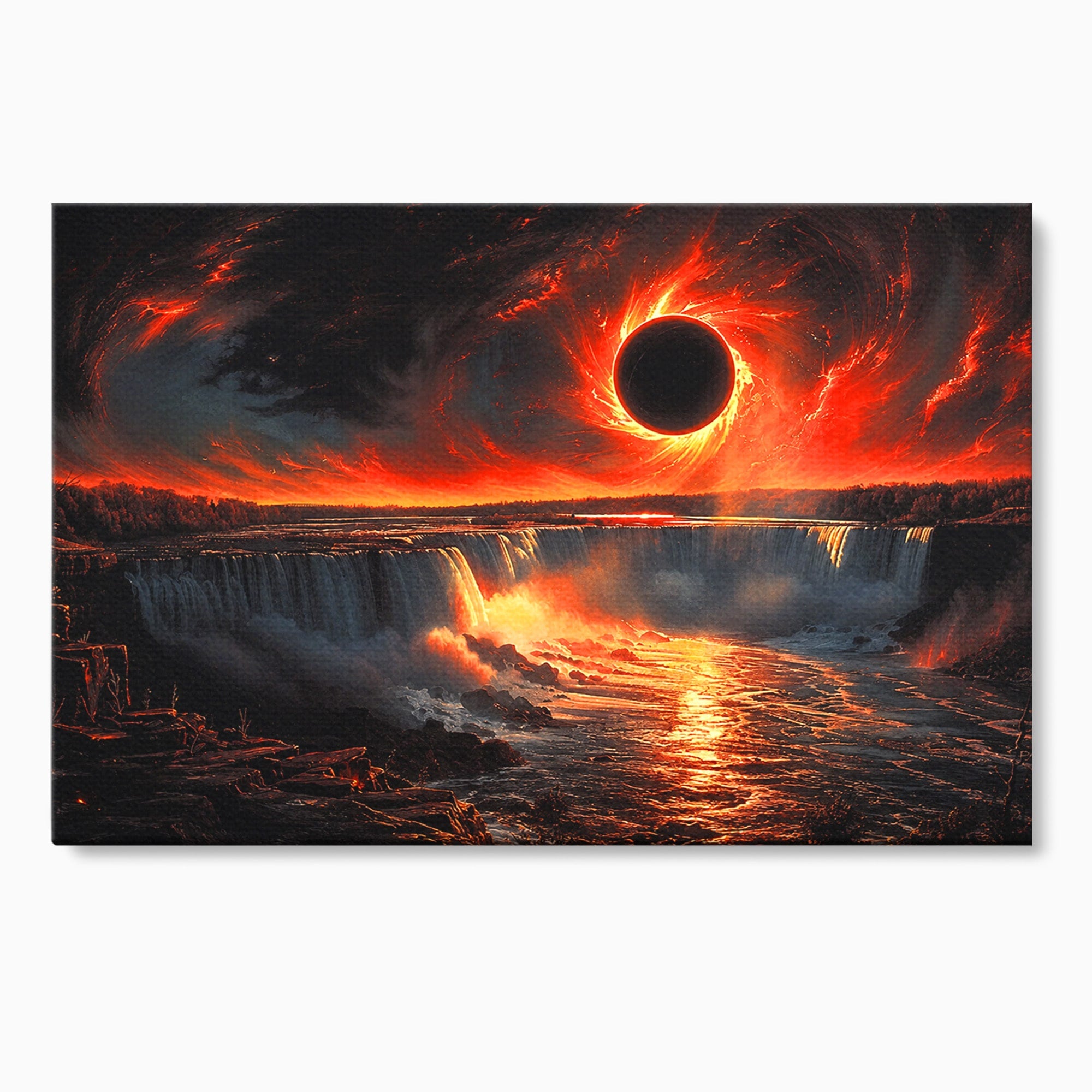Tablou Canvas Premium LuxCanva® A1726, Eclipsa Mistica, Eclipsa, Cascada, Apus, Peisaj, Living, Culori Vibrante