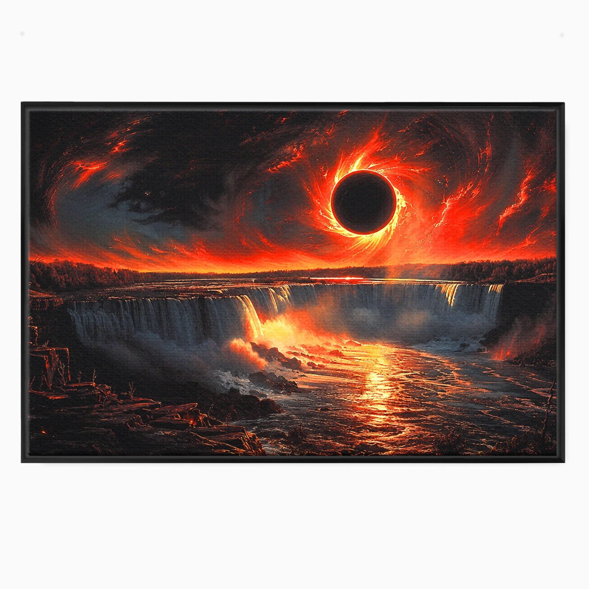 Tablou Canvas Premium LuxCanva® A1726, Eclipsa Mistica, Eclipsa, Cascada, Apus, Peisaj, Living, Culori Vibrante