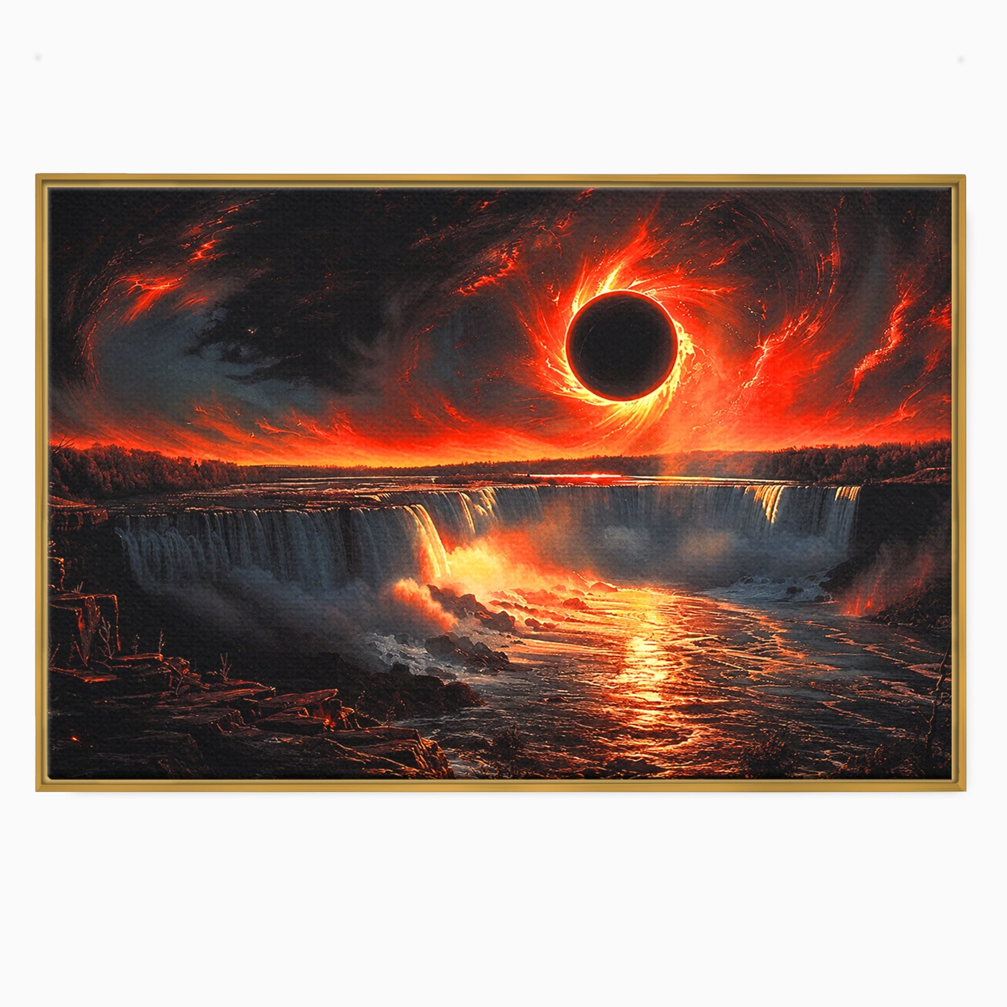 Tablou Canvas Premium LuxCanva® A1726, Eclipsa Mistica, Eclipsa, Cascada, Apus, Peisaj, Living, Culori Vibrante